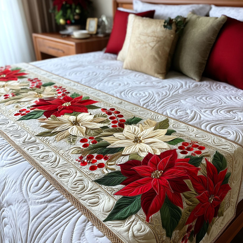 Festive Petals Quilted Bed Runner Holiday Bedroom Ideas Best Christmas Gifts 2025