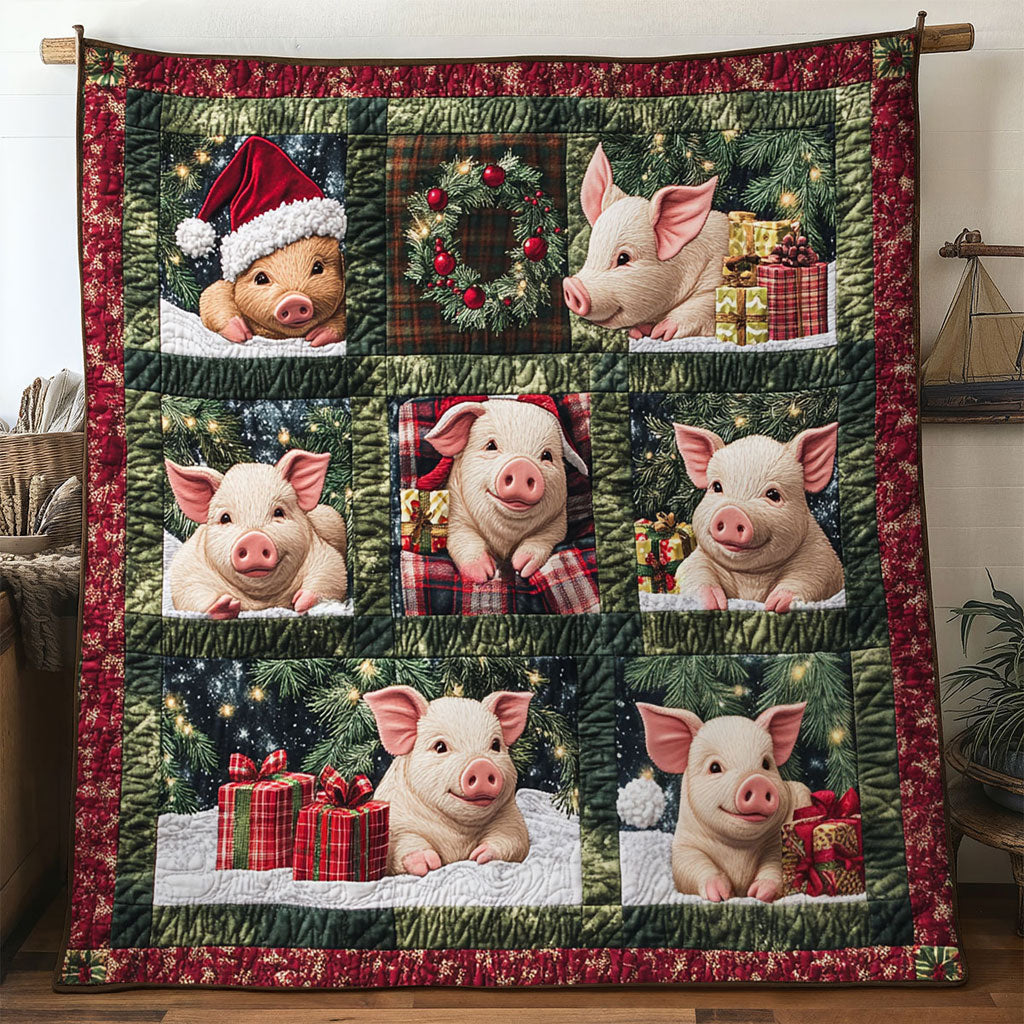Festive Pig Quilt Thoughtful Holiday Gift Featuring Quilt Blanket