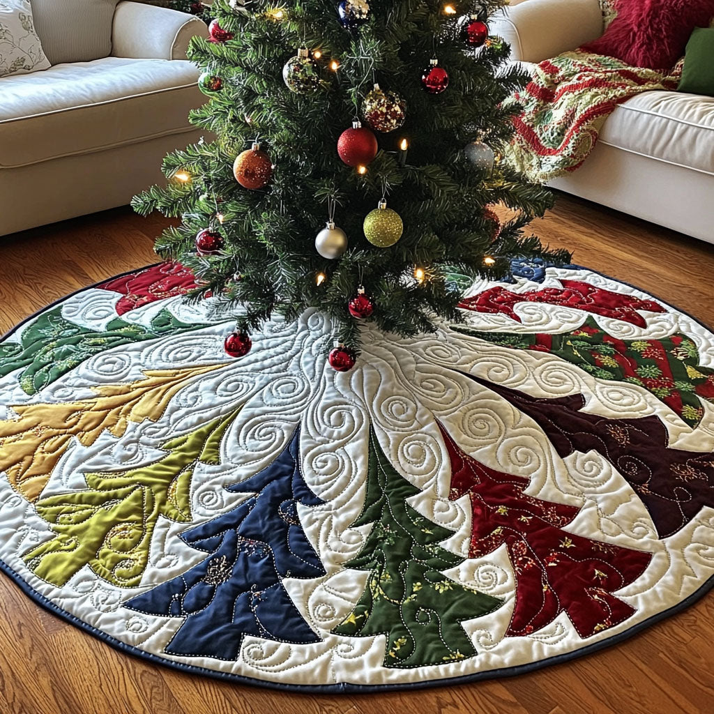 Festive Pine Elegance Quilted Christmas Tree Skirt Holiday Living Room Decor Winter Holiday Decor