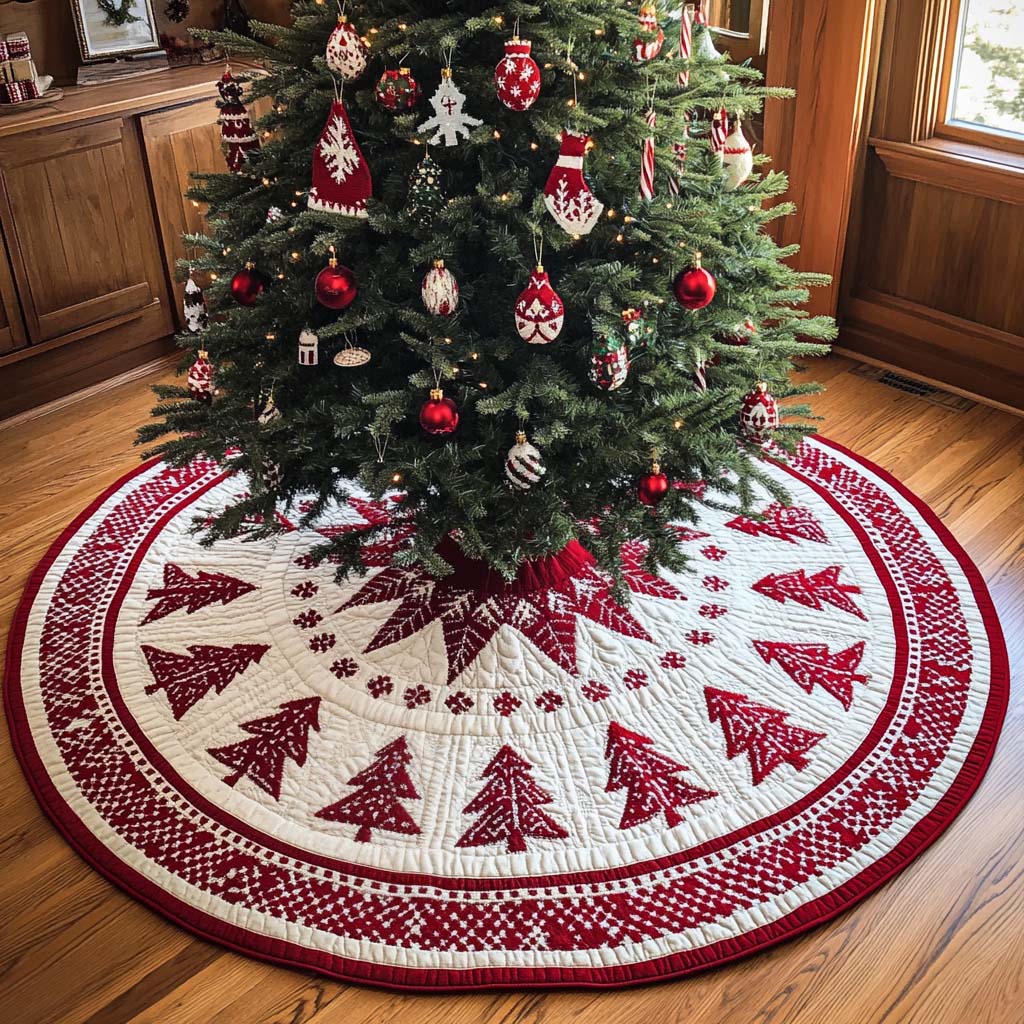 Festive Pines Christmas Quilted Tree Skirt 72 Inch Tree Skirt Mother In Law Christmas Gift