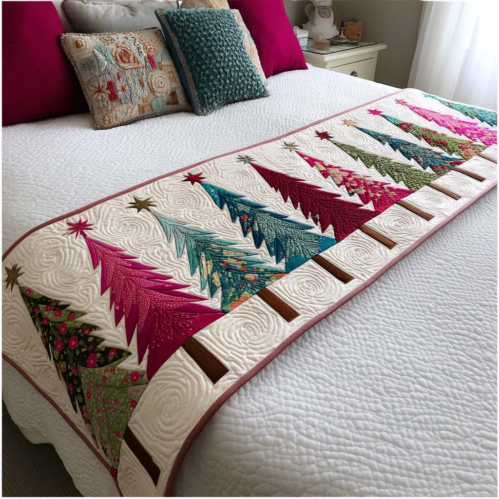 Festive Pines Quilted Bed Runner Christmas Bedroom Decor Xmas Gifts For Sister In Law
