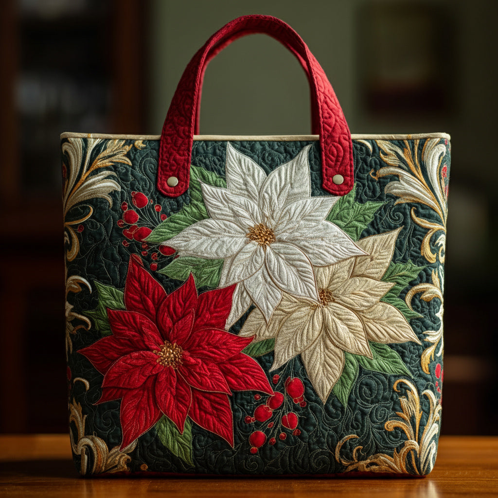 Festive Poinsettia Quilted Tote Bag Christmas Gifts For Husband