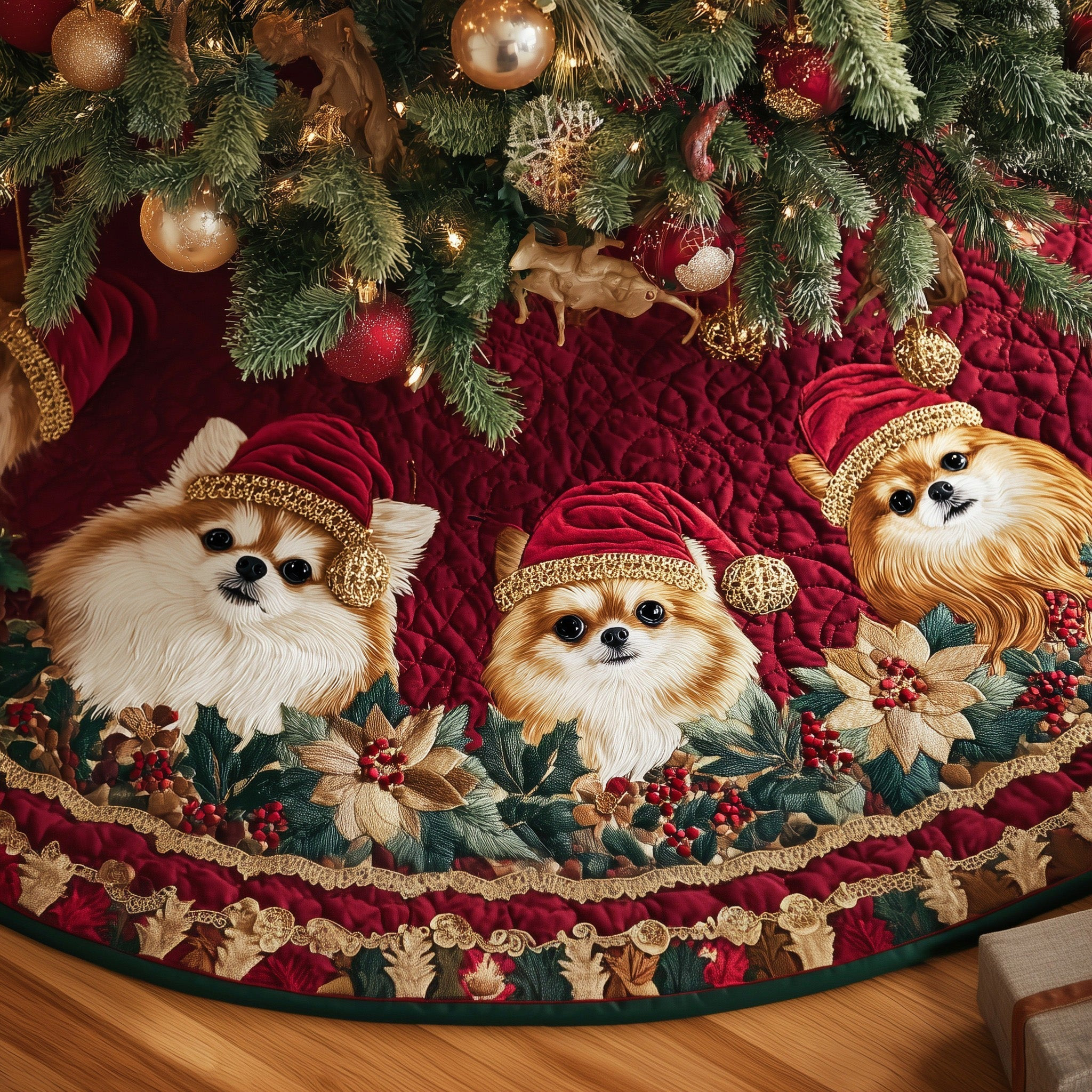 Festive Pomeranian Quilted Tree Skirt Stylish Home Accents Dog Owner Christmas Gifts