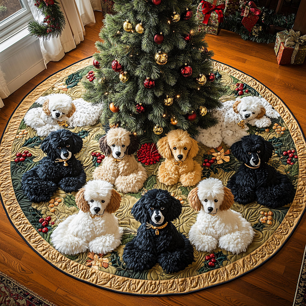 Festive Poodle Joy Quilted Christmas Tree Skirt Xmas Decorations Poodle Gifts For Ladies