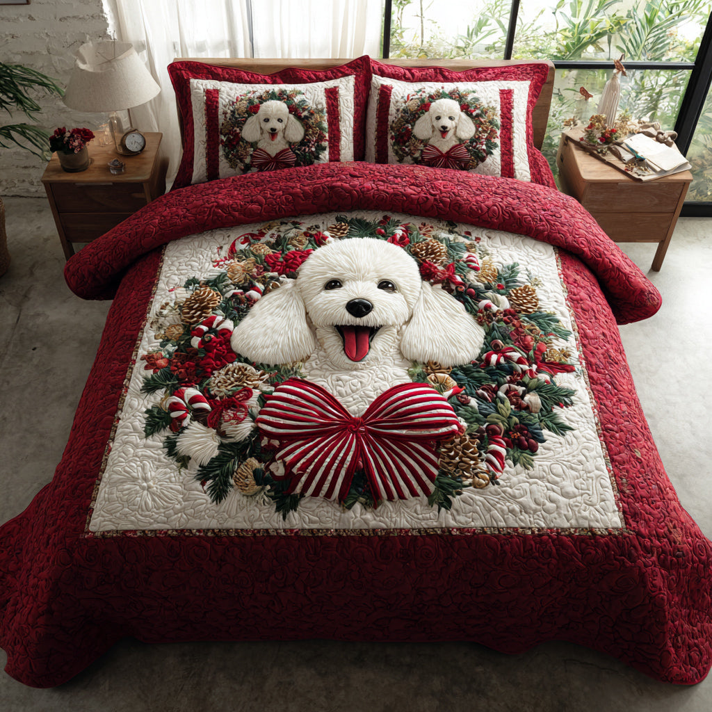 Festive Poodle Quilted Bedding Set Christmas Bed Sheets Poodle Related Gifts