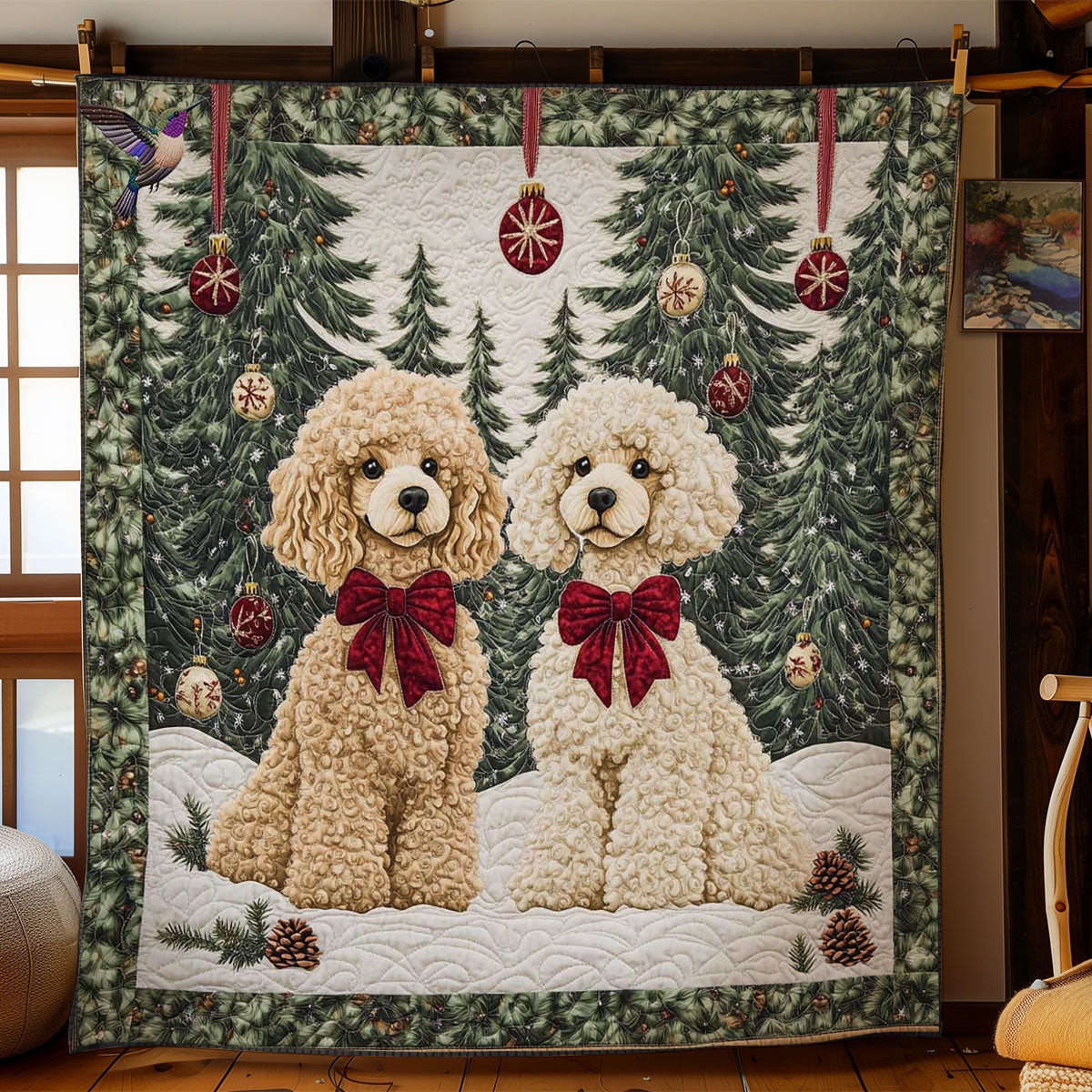 Festive Poodles Holiday Christmas Quilt Blanket Mother In Law Christmas Gift