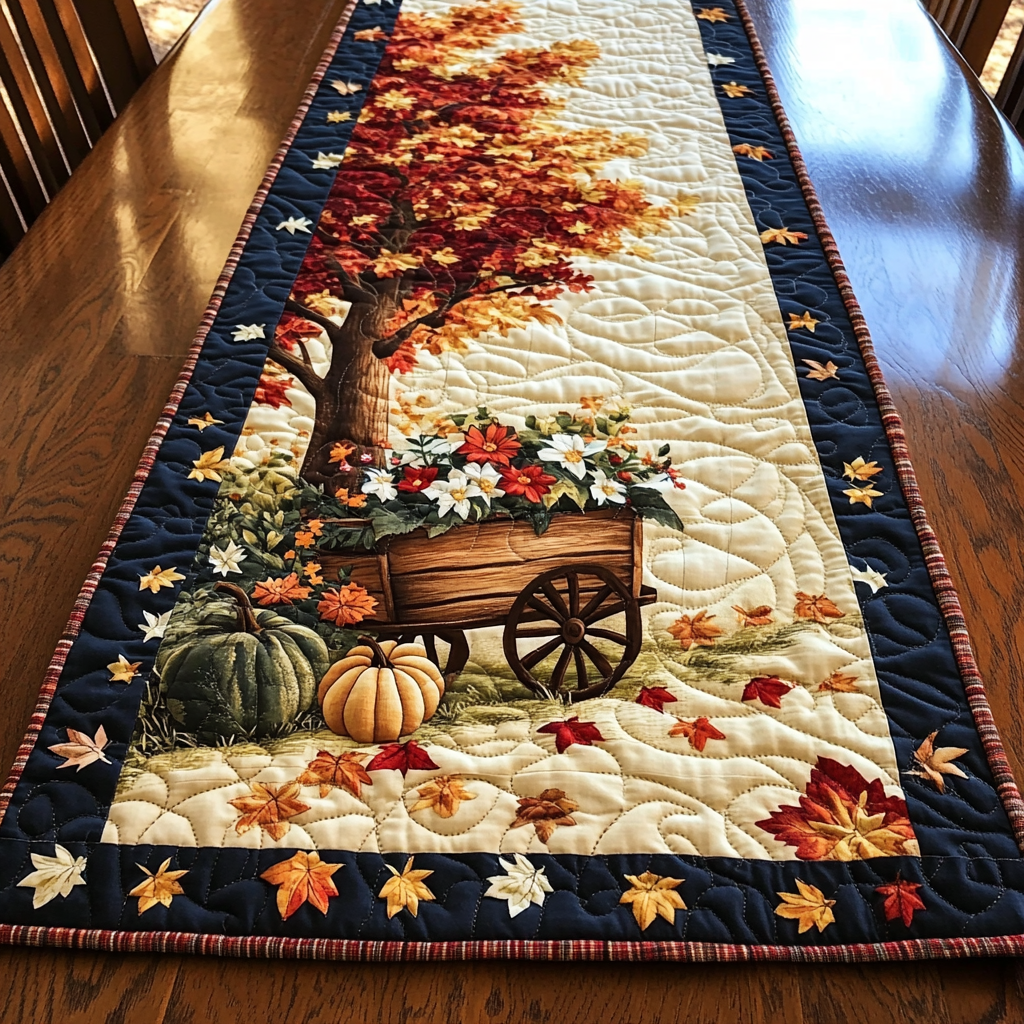 Festive Pumpkin Quilted Table Runner Elegant Fall Table Runner Best Friend Gifts