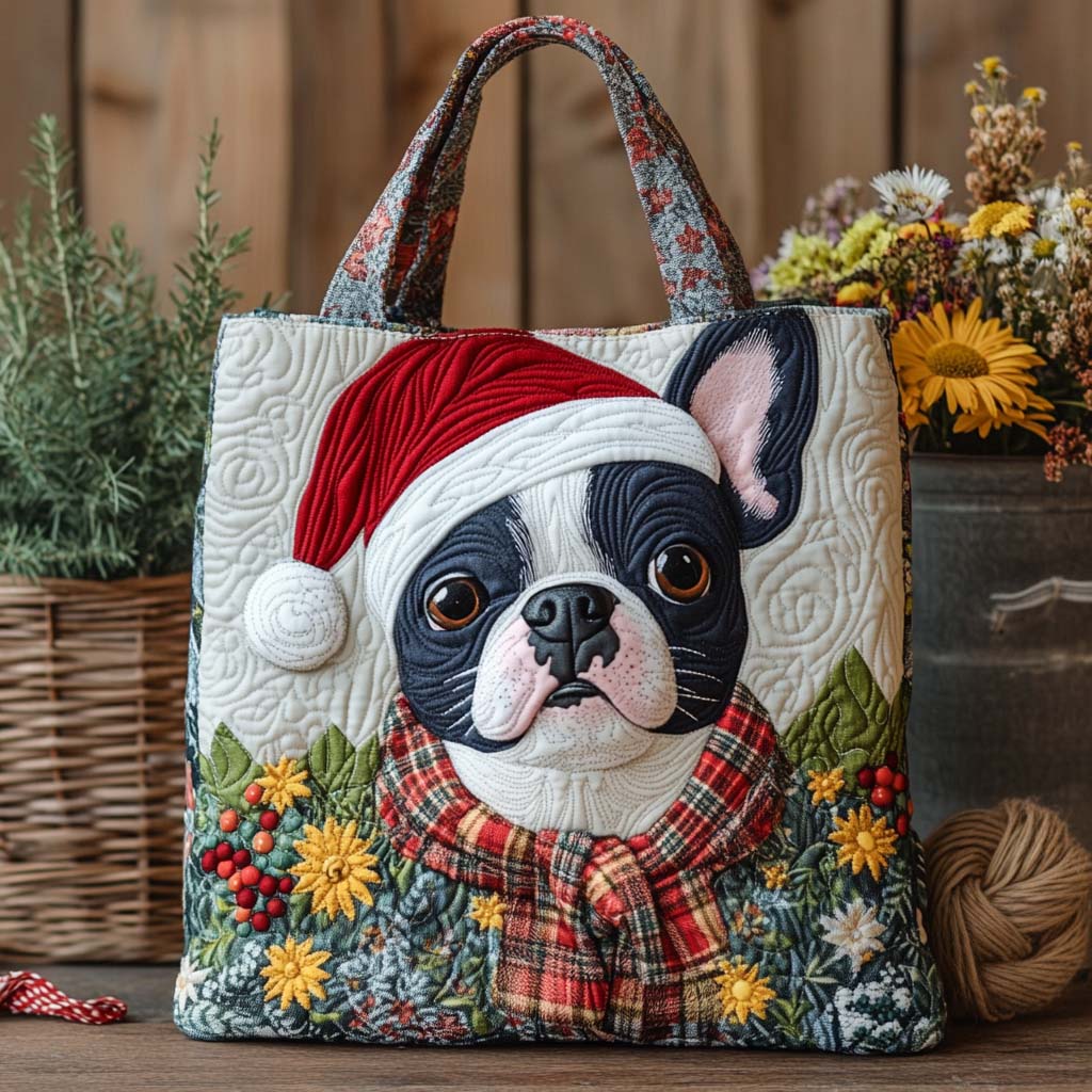 Festive Pup Quilted Tote Bag Christmas Gifts For Dog Lovers