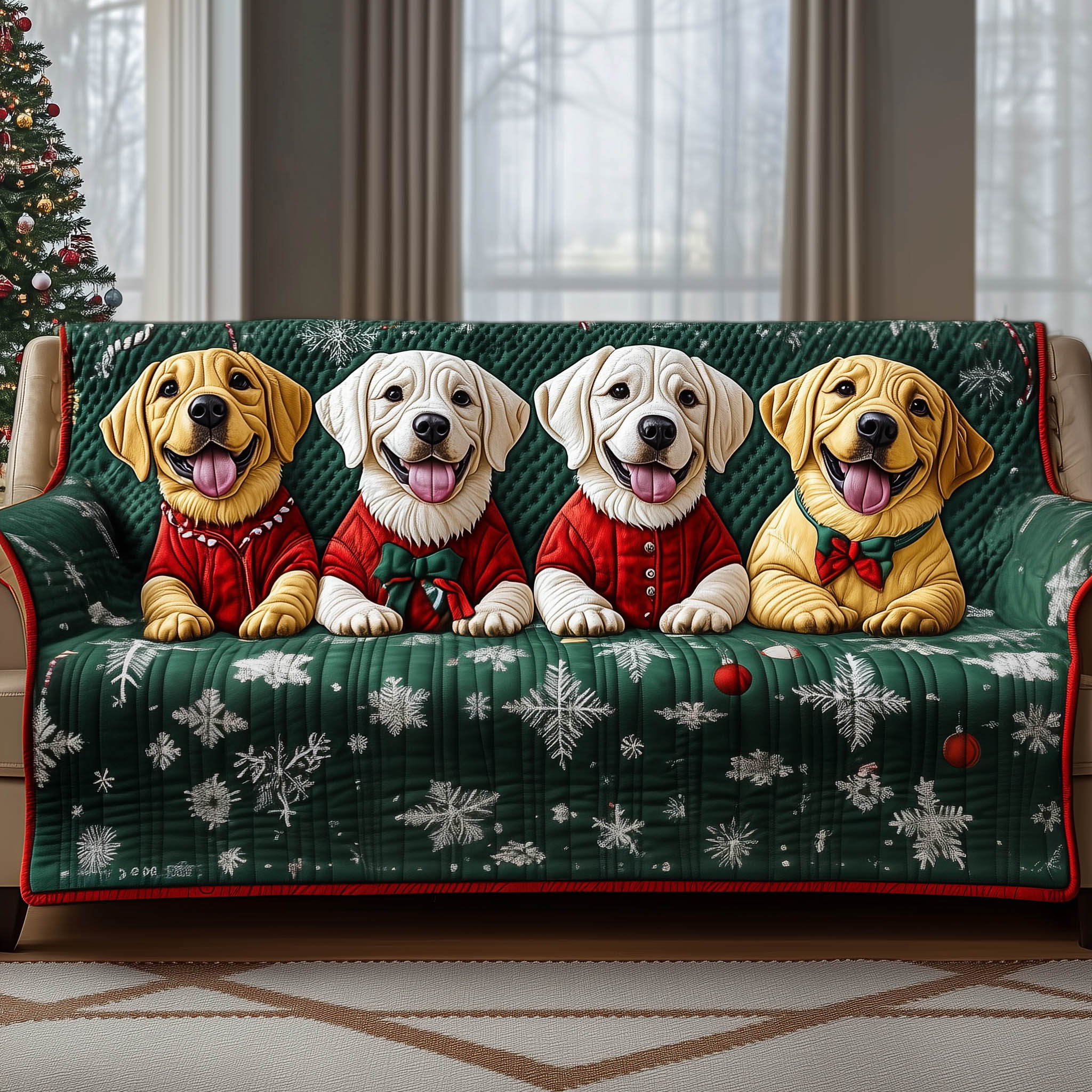 Festive Puppies Quilted Sofa Cover Attractive Holiday Puppy Gifts For Labrador Lovers