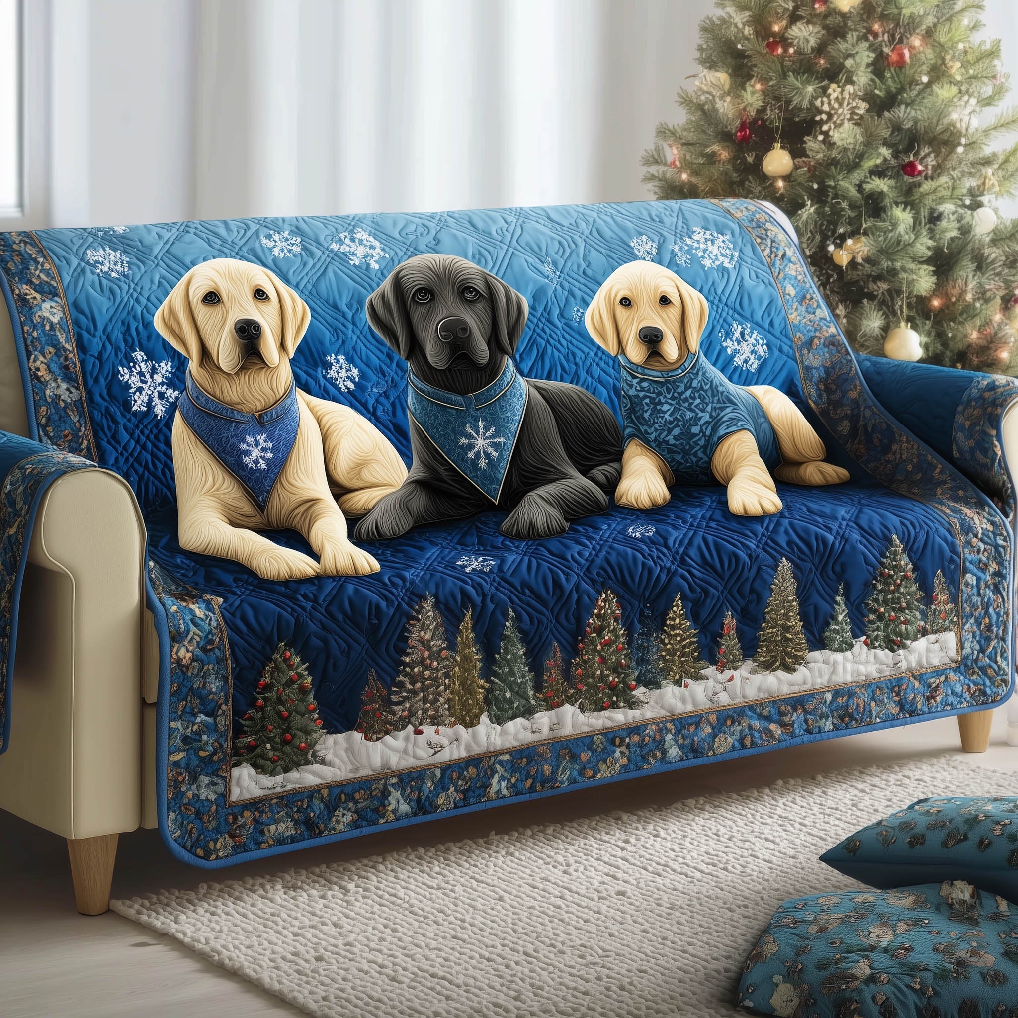 Festive Puppies Quilted Sofa Cover Soft Quilted Cover Gifts For Labrador Lovers