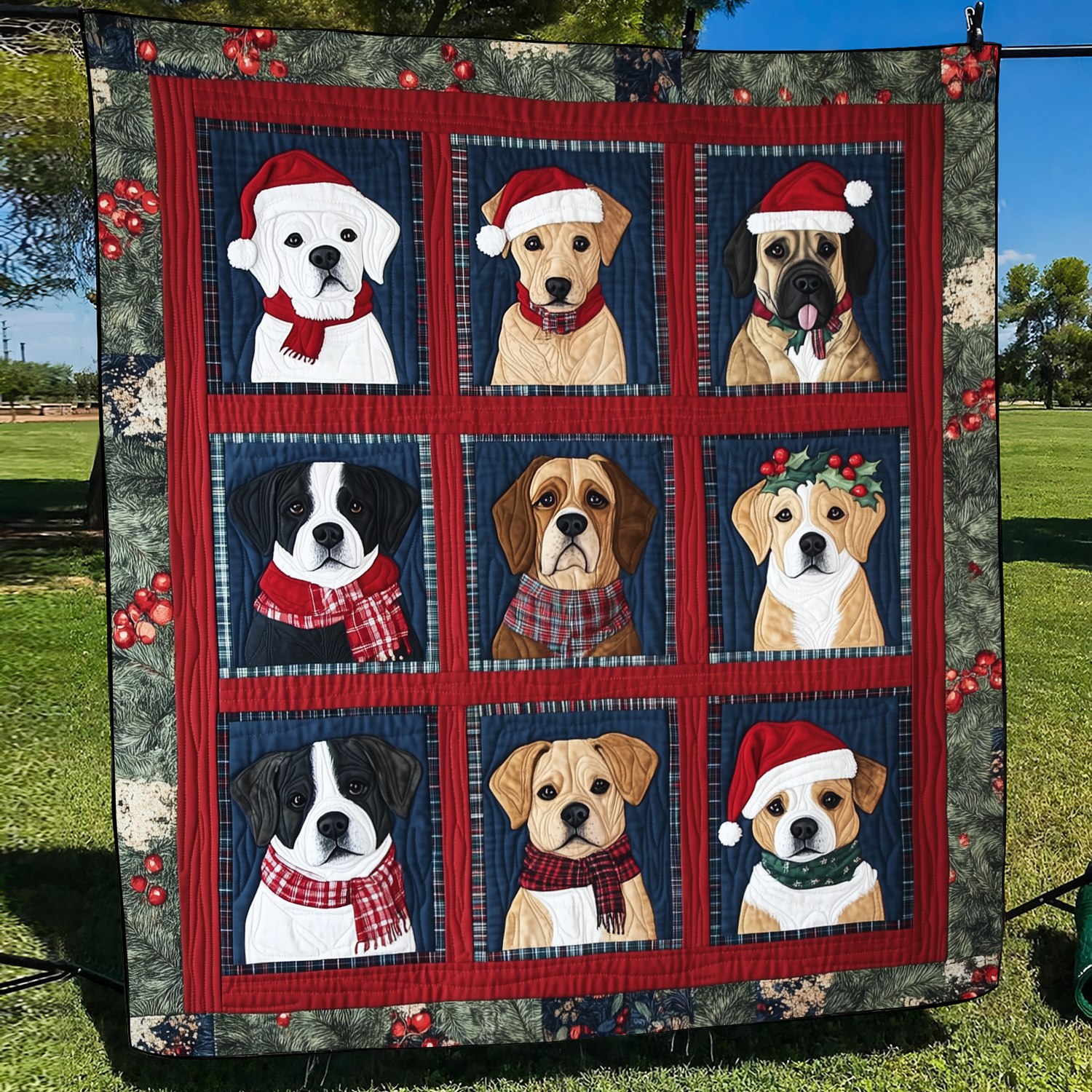 Festive Puppy Fun Quilted Blanket Good Gifts For New Dog Owners