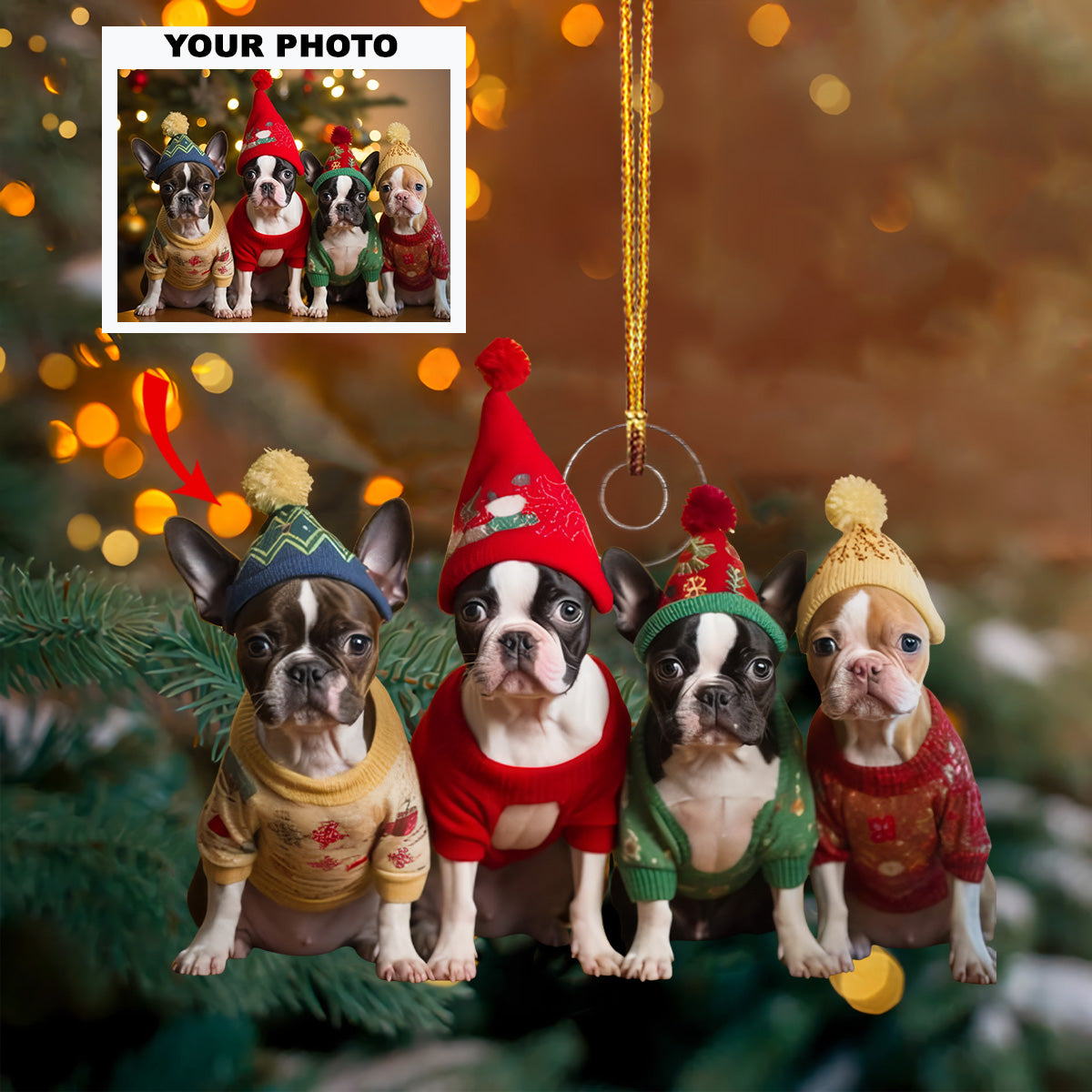 Festive Pups Personalized Photo Mica Ornament Christmas Gift For Pet Lovers Dog Lovers
