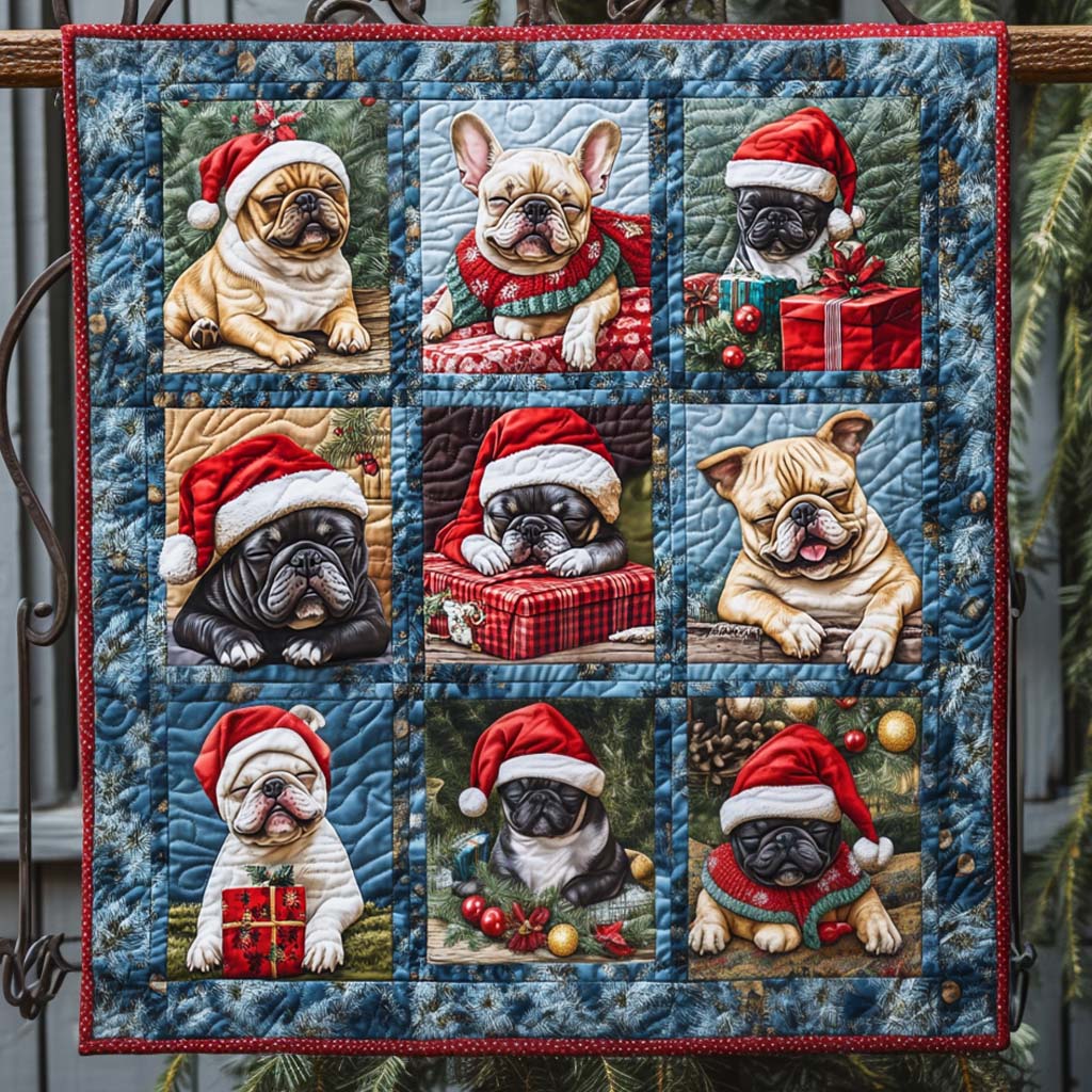 Festive Pups Quilted Blanket Gifts For French Bulldog Owners