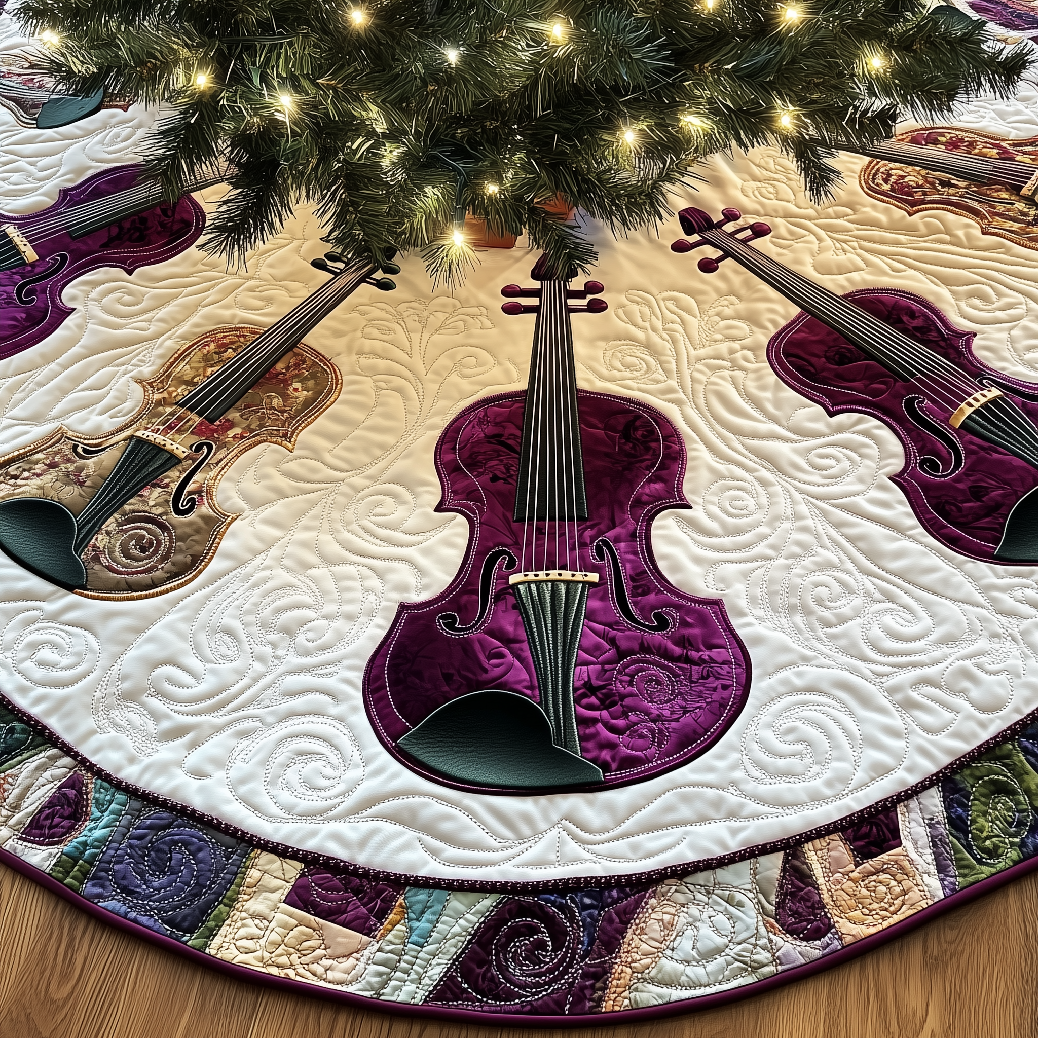Festive Purple Violins Quilted Tree Skirt Xmas Tree Decorations Christmas Gifts For Violin Players
