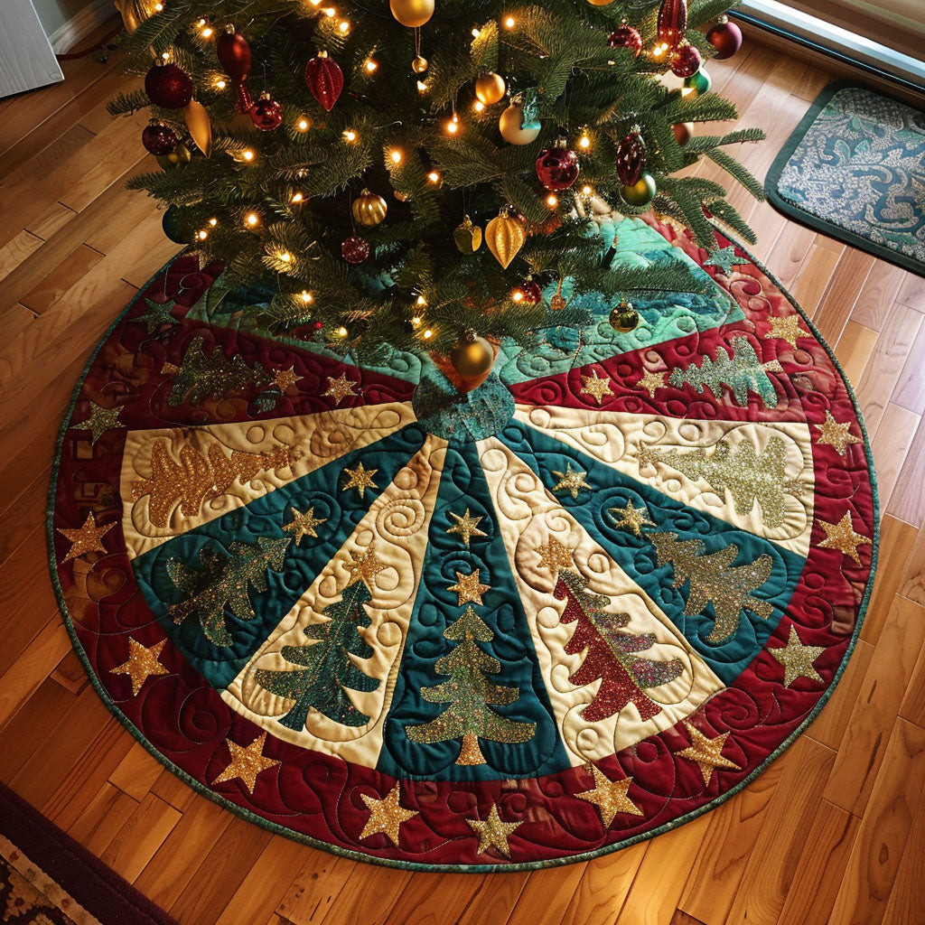 Festive Radiance Quilted Tree Skirt Nature Design Christmas Gifts For Tree Lovers