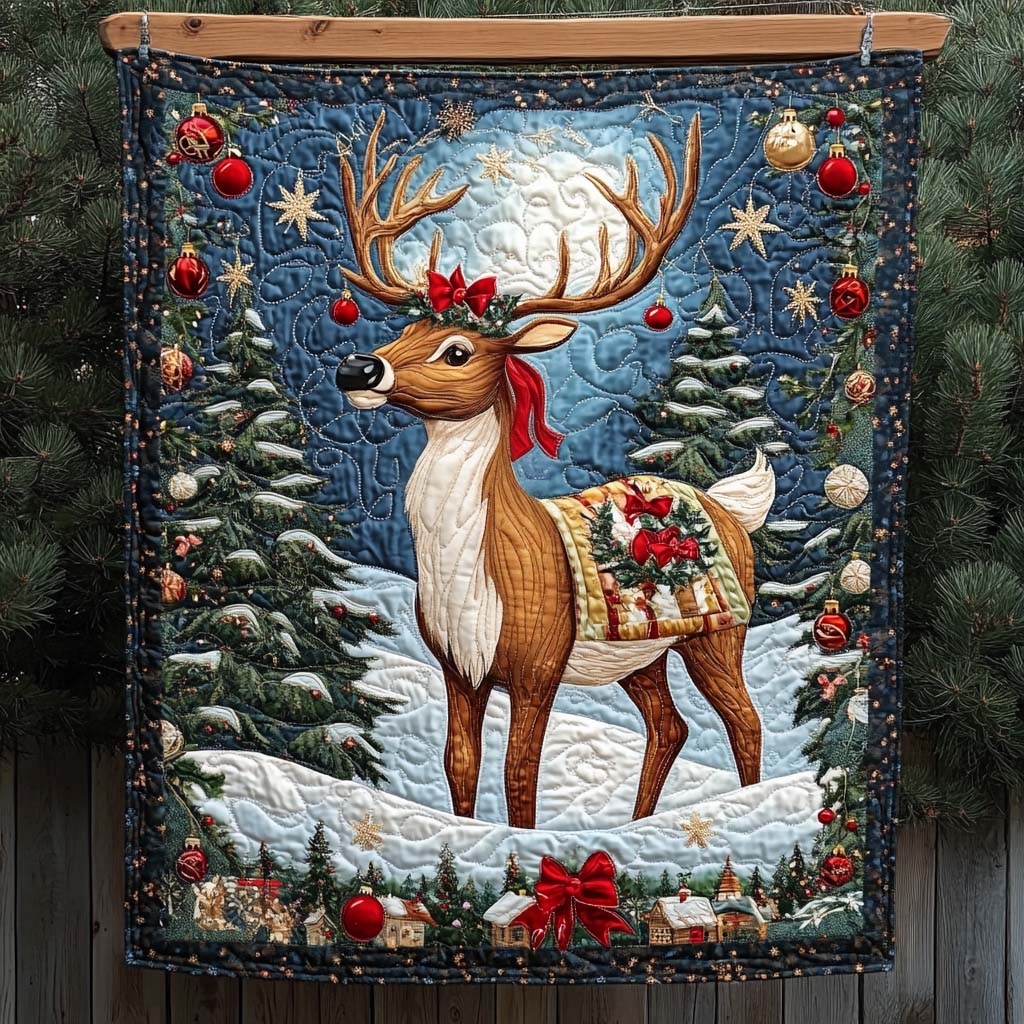 Festive Reindeer Elegance Quilted Blanket Reindeer Christmas Presents