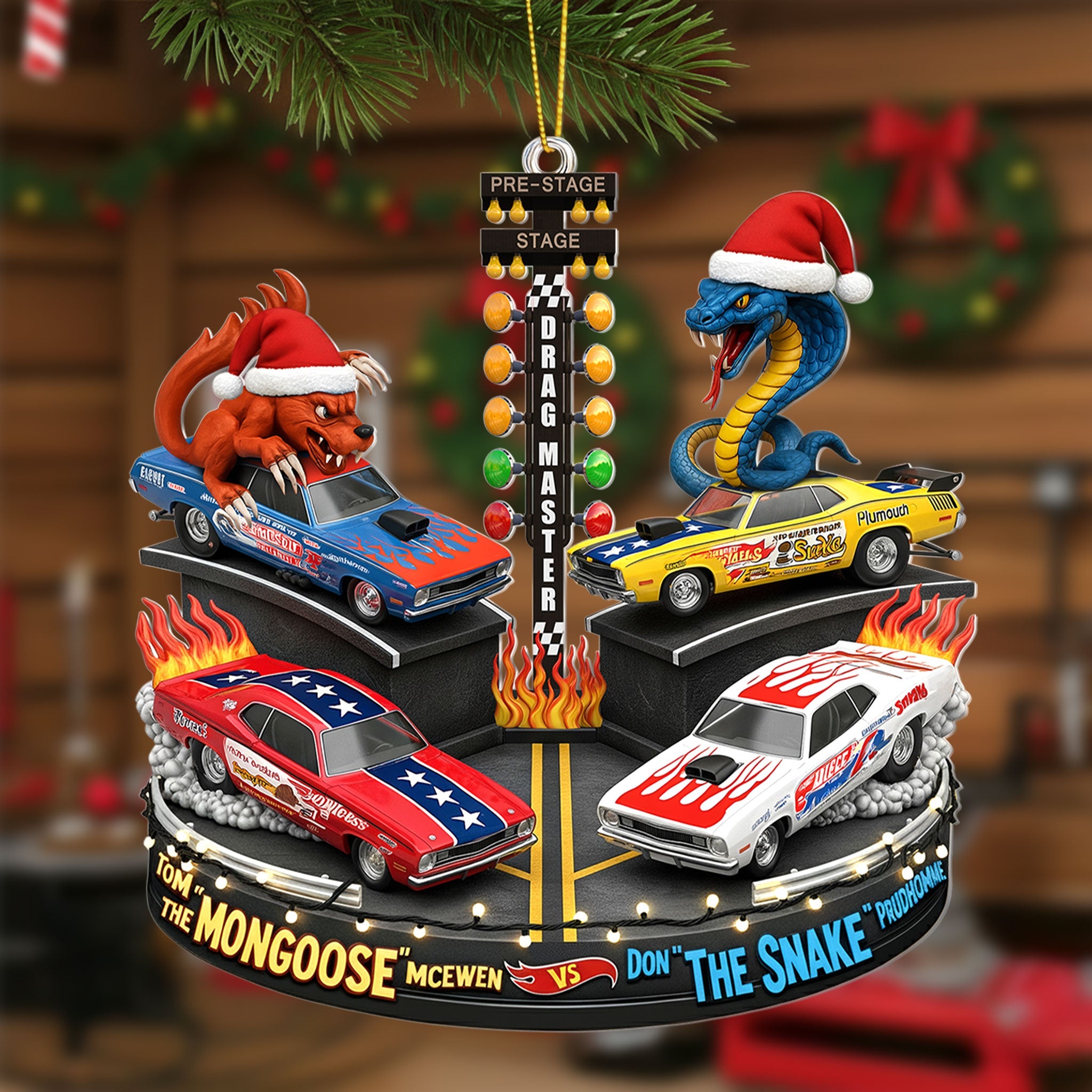 Festive Rivalry Christmas Ornament, Personalized Gifts For Drag Racing Lovers - Funny Christmas Ornament Gift