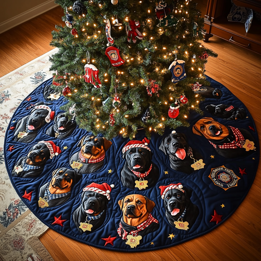 Festive Rottie Proud Christmas Quilted Tree Skirt Holiday Living Room Decor Winter Holiday Decor