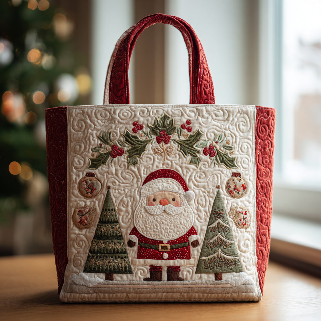 Festive Santa Claus Quilted Tote Bag Secret Santa Gifts For Her