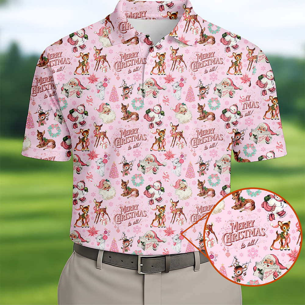 Festive Santa Pink Merry Christmas Golf Polo Shirt Animal Themed Xmas Gifts For Golf Fans