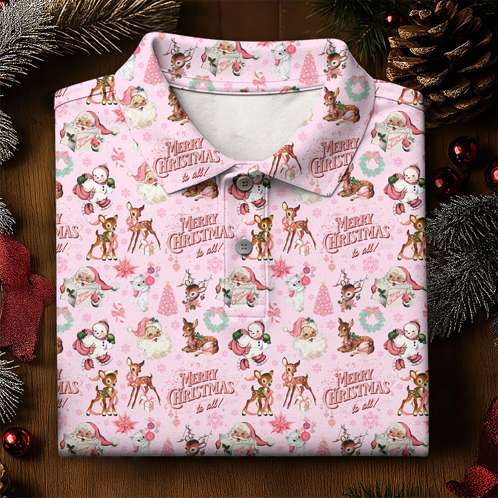 Festive Santa Pink Merry Christmas Golf Polo Shirt Golf Clothes Christmas Gift Ideas