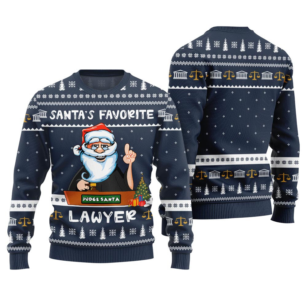 Festive Santas Favorite Lawyer Funny Xmas Sweater Navy Custom Christmas Sweatshirt for Family Matching