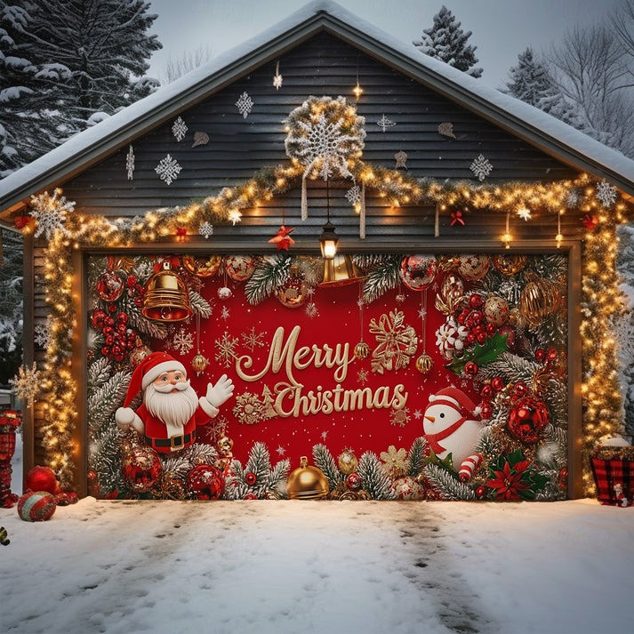 Festive Santa's Greeting Merry Christmas Garage Door Cover Santa And Ornaments Gara Decorations