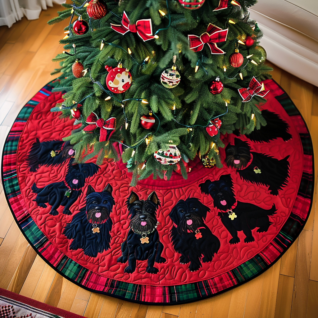 Festive Scottie Joy Christmas Quilted Tree Skirt Christmas Holiday Decor Home