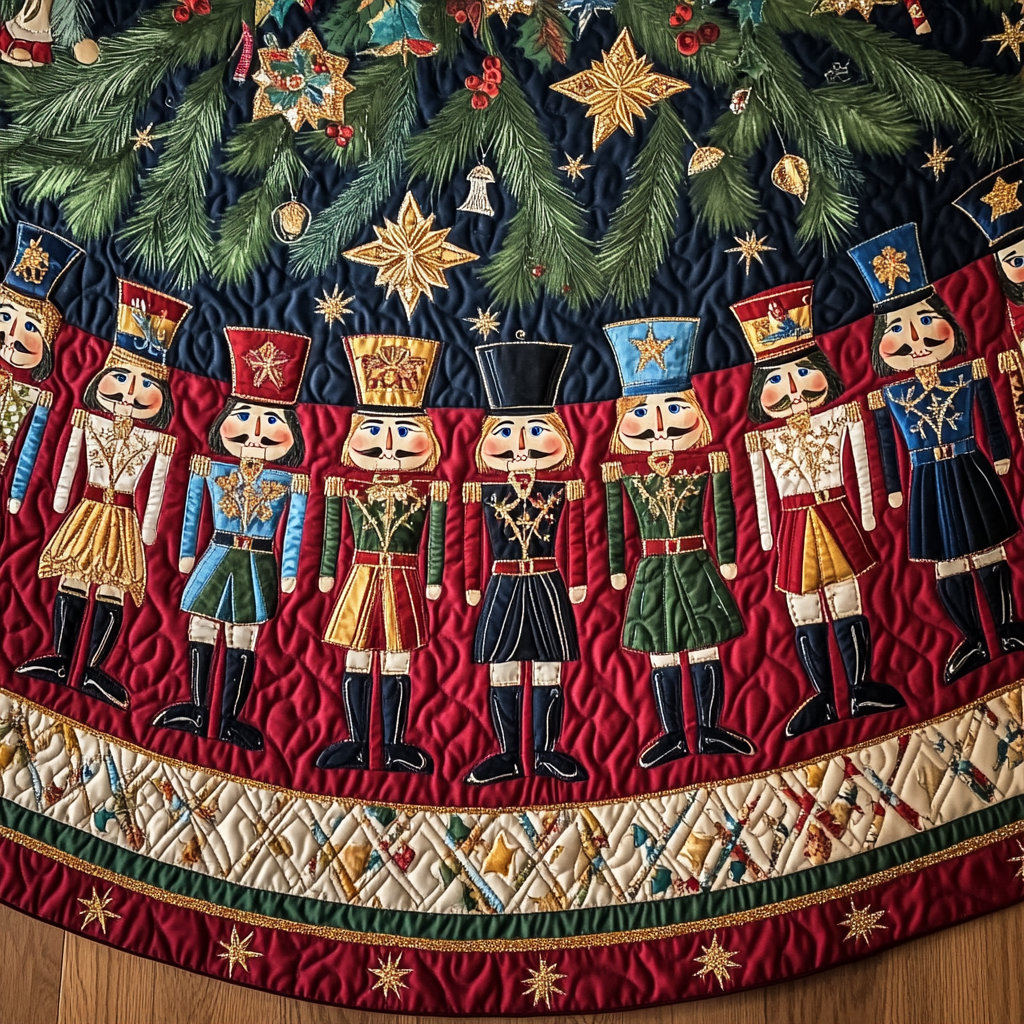 Festive Sentries Quilted Christmas Tree Skirt Under-Tree Christmas Decor