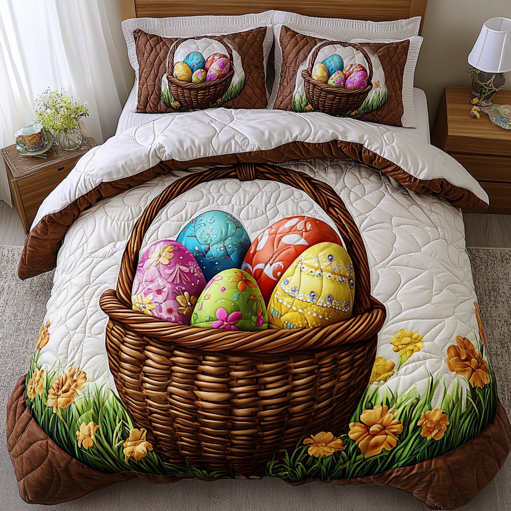 Festive Shells Quilted Bedding Set Bedroom Decor Faith Based Easter Gifts