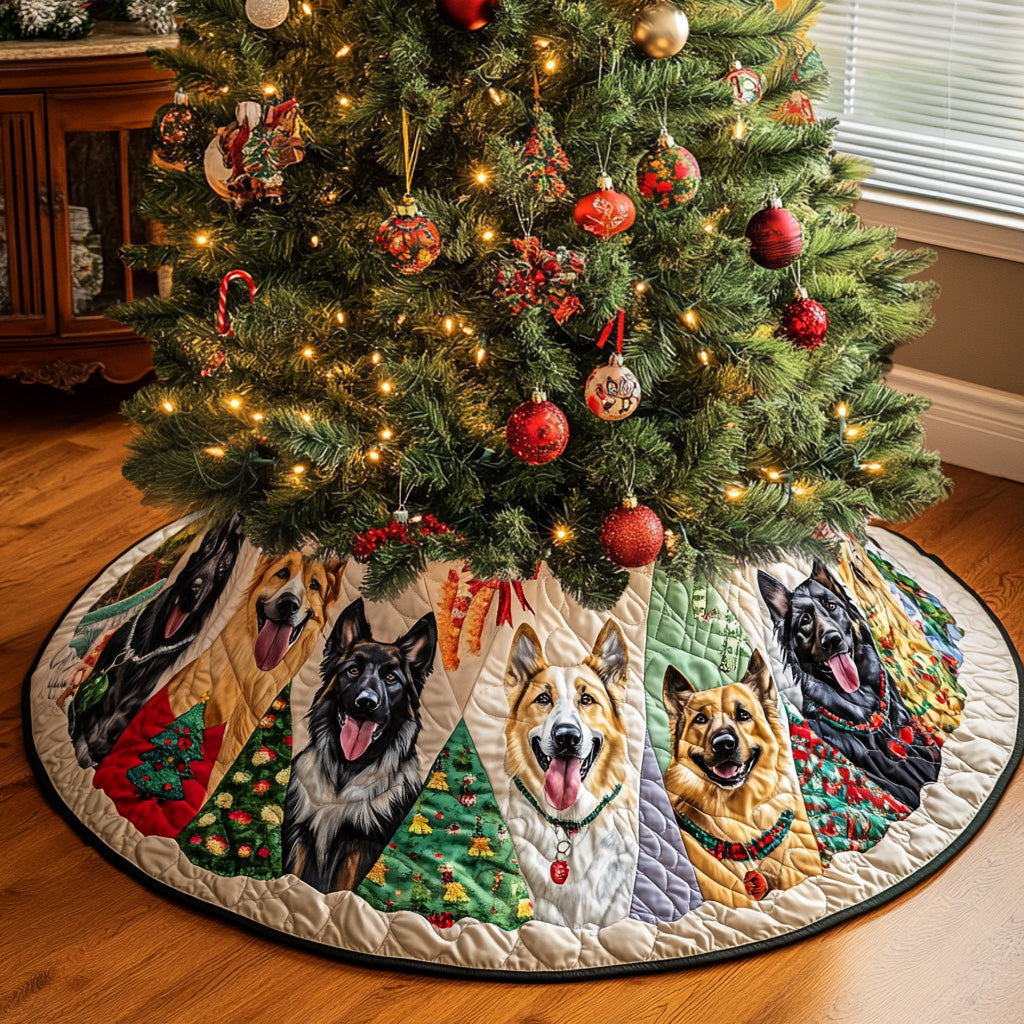 Festive Shepherd Charm Quilted Christmas Tree Skirt Holiday Tree Base Decoration Family Holiday Gathering Decor