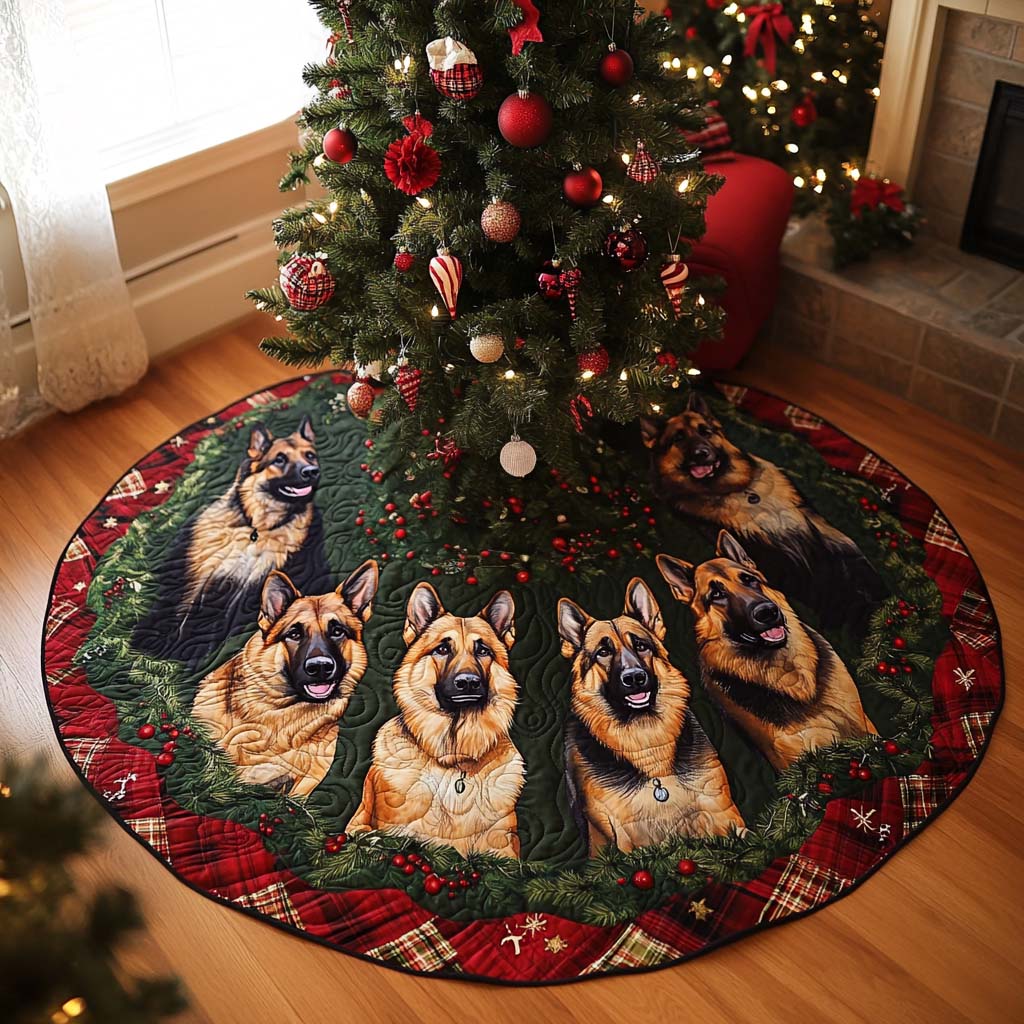 Festive Shepherd Quilted Christmas Tree Skirt Holiday Decorations Gifts For A German Shepherd Lover