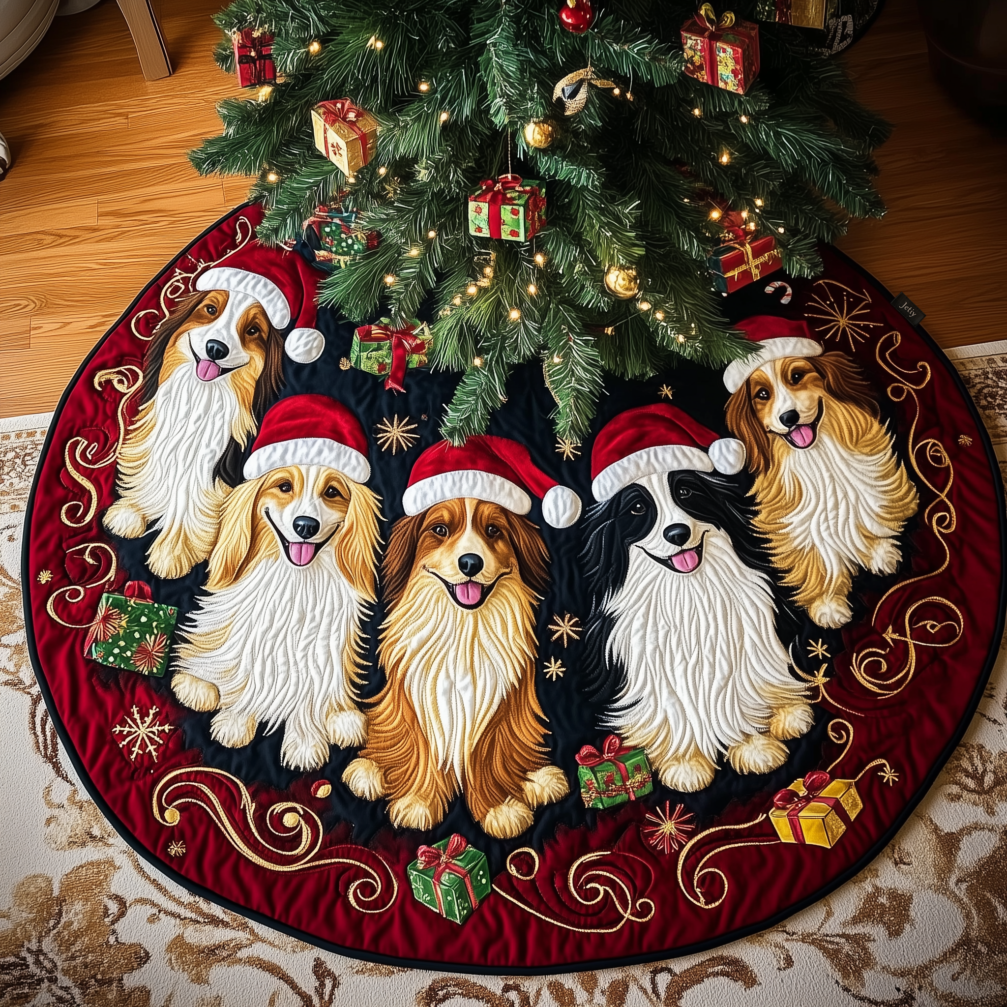 Festive Shetland Sheepdog Quilted Tree Skirt Charming Tree Skirt Gift Idea