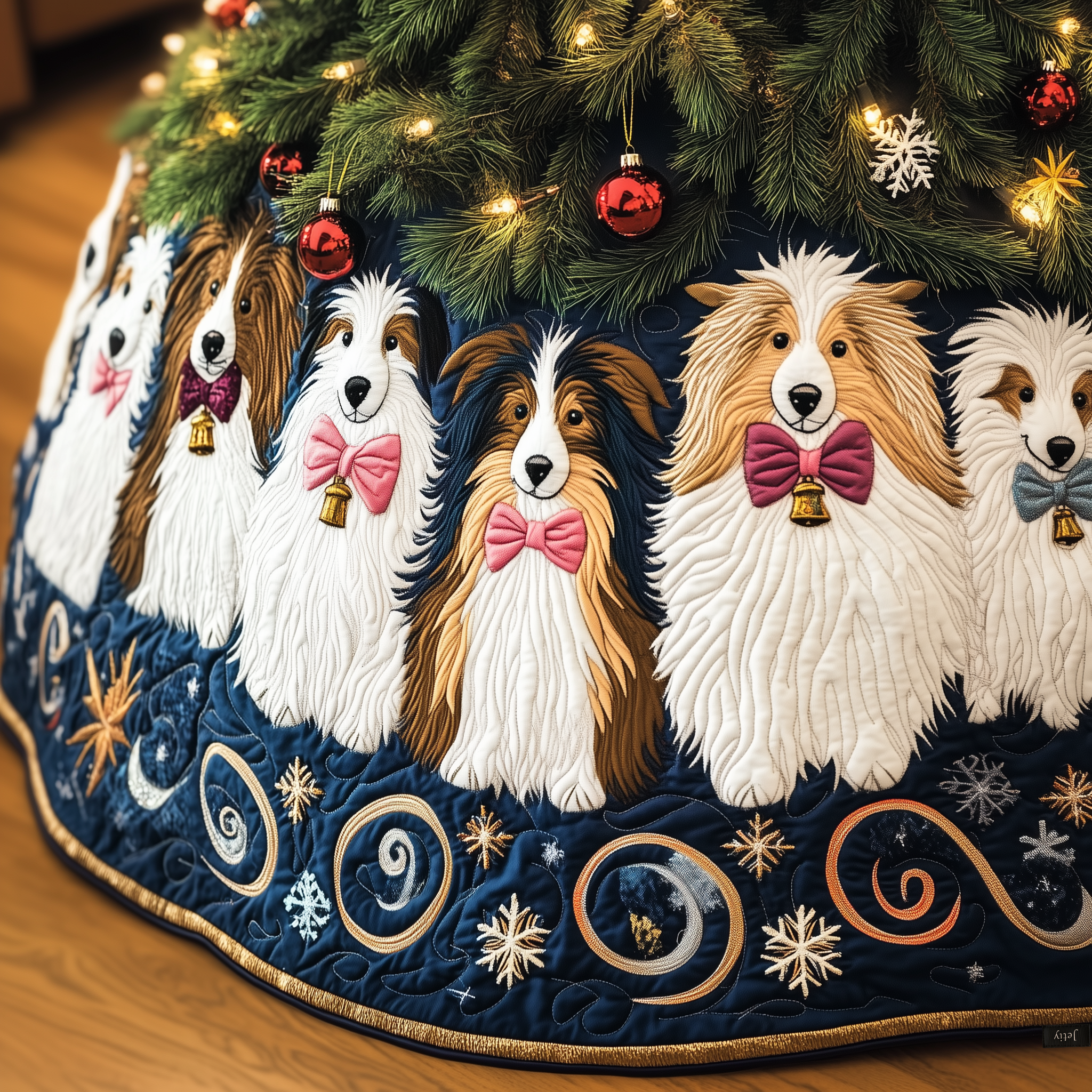 Festive Shetland Sheepdog Quilted Tree Skirt Joyful Home Merch Collection
