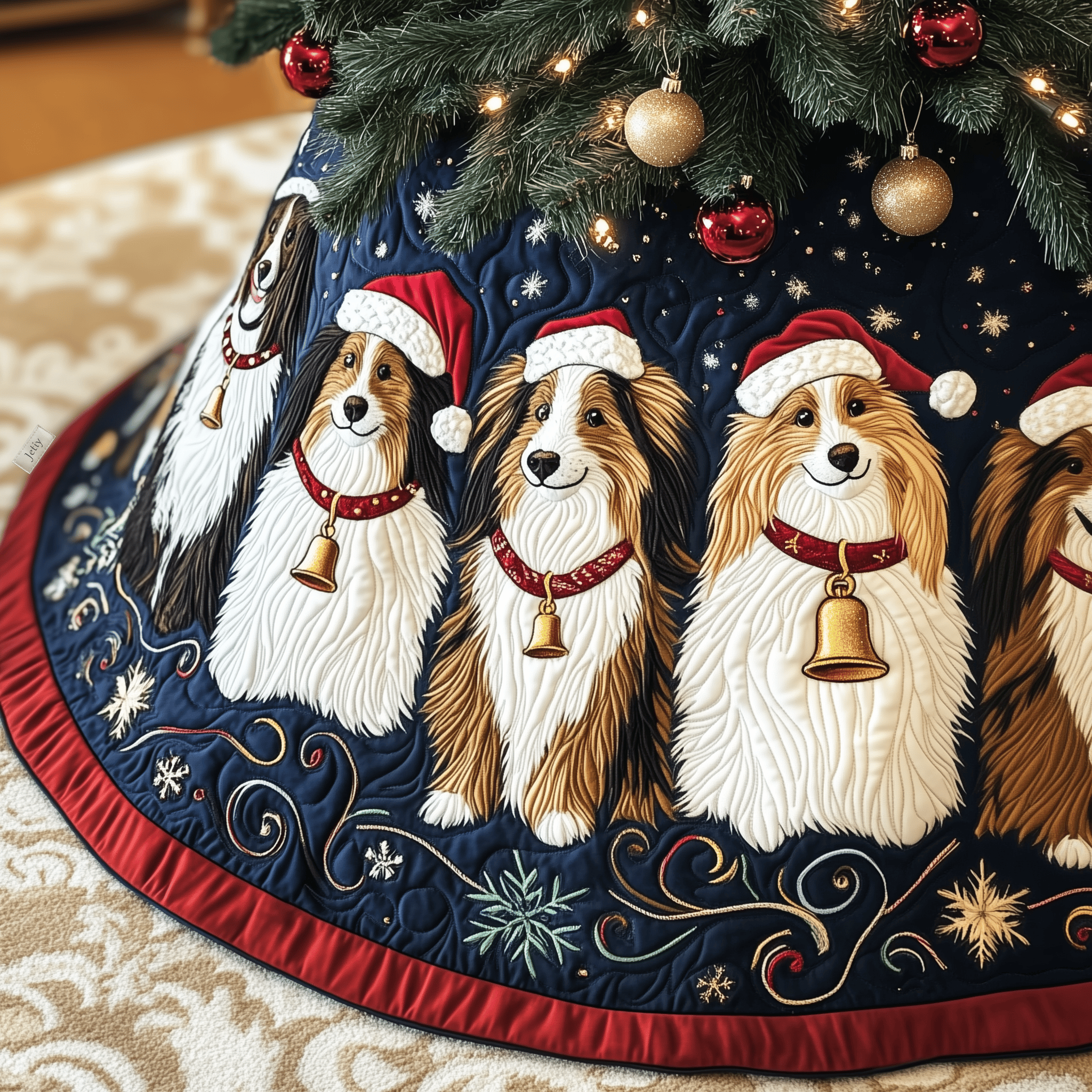 Festive Shetland Sheepdog Quilted Tree Skirt Xmas Tree Surround Decorations Gifts For Sheep Lovers