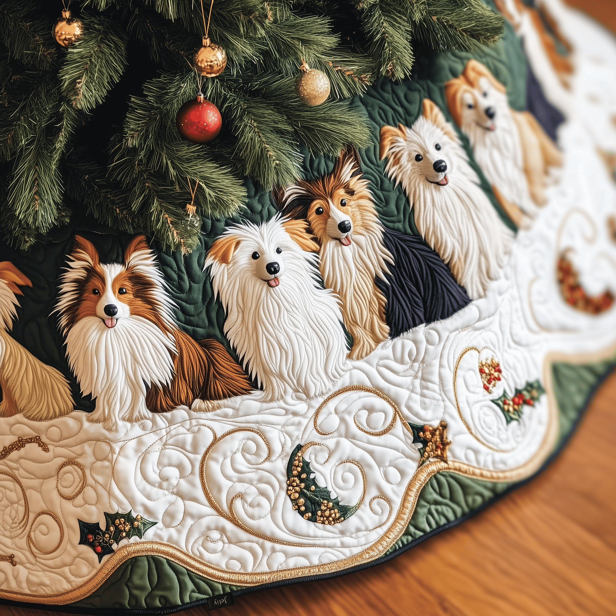 Festive Shetland Sheepdog Quilted Tree Skirt Xmas Tree Surround Decorations Gifts For Sheep Lovers