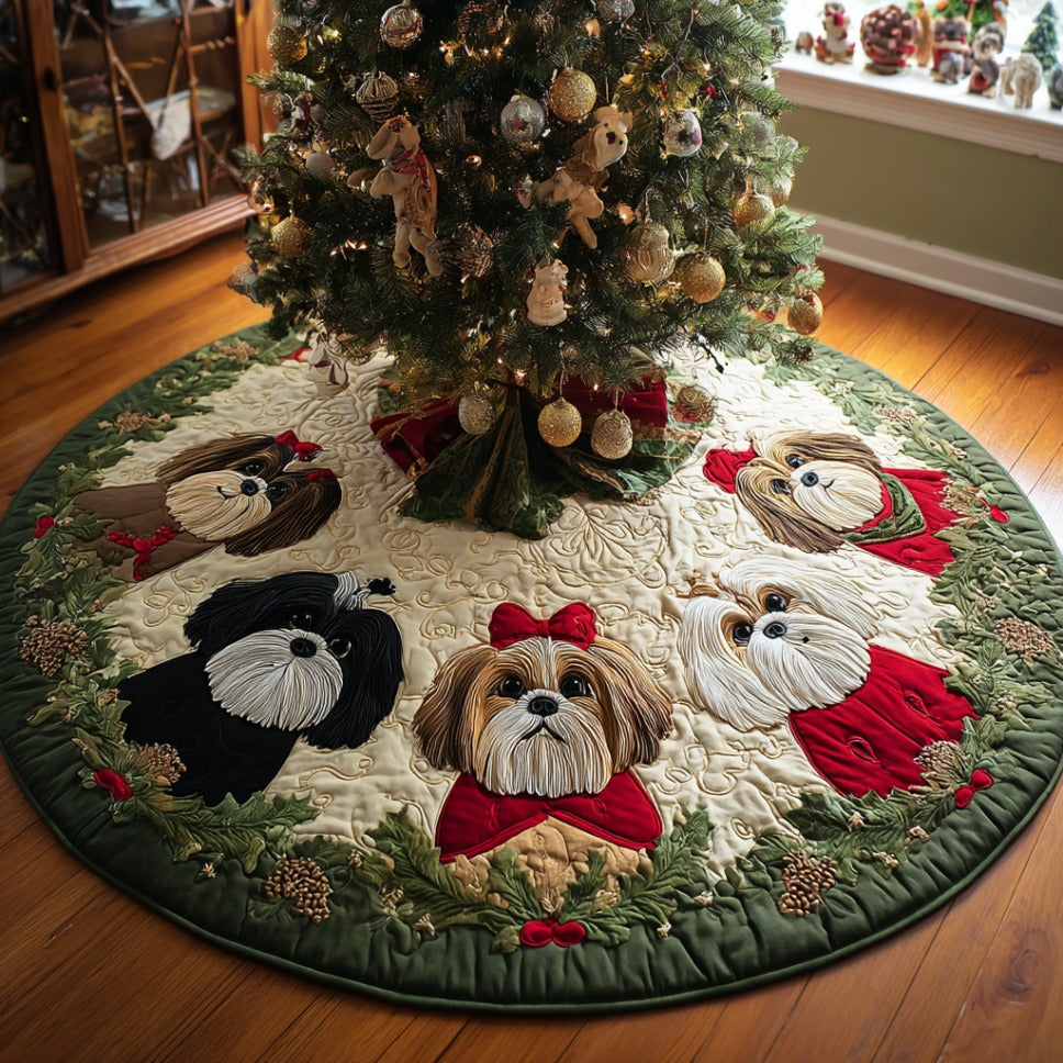 Festive Shih Tzu Christmas Quilted Tree Skirt Holiday Home Decor Unique Gifts For Dog Lovers