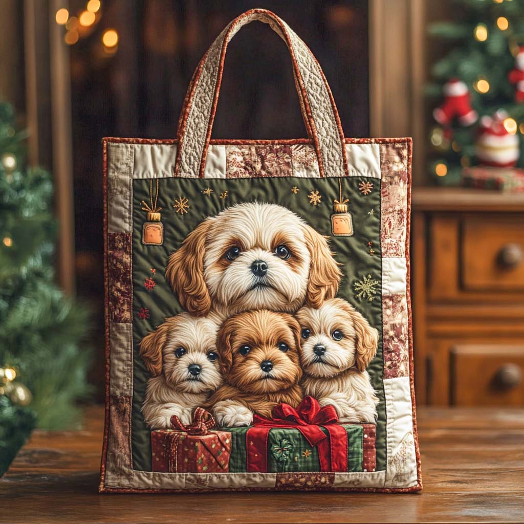 Festive Shih Tzu Quilted Tote Bag Things To Get Your Mother In Law For Christmas