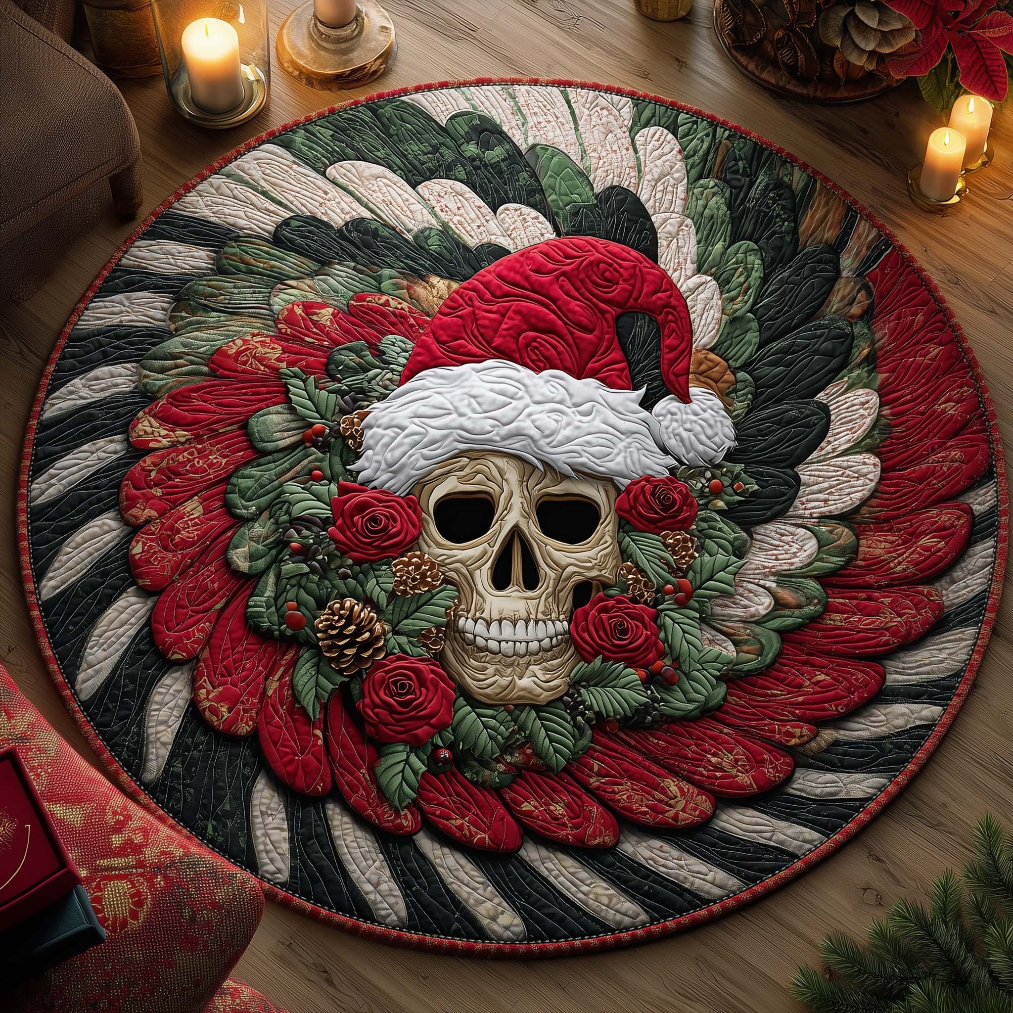 Festive Skull Quilted Round Mat High-Quality Quilted Round Mat for Soft Comfort