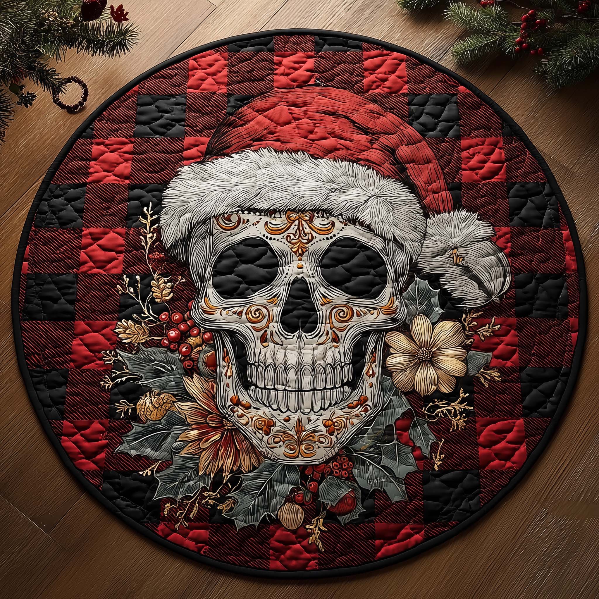 Festive Skull Quilted Round Mat Trendy Quilted Round Mat That Adds Charm