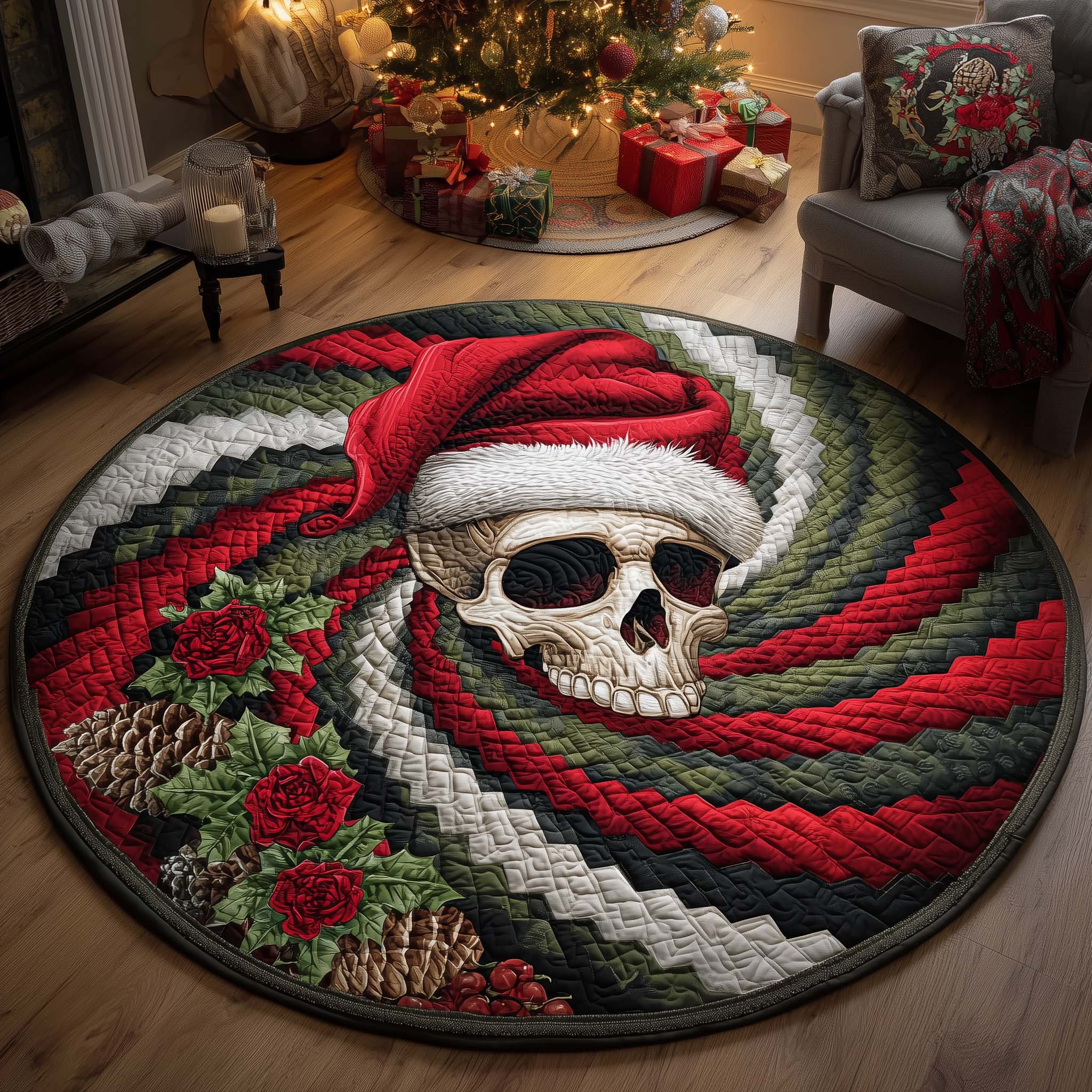 Festive Skull Quilted Round Mat Vibrant Quilted Round Mat to Brighten Your Room
