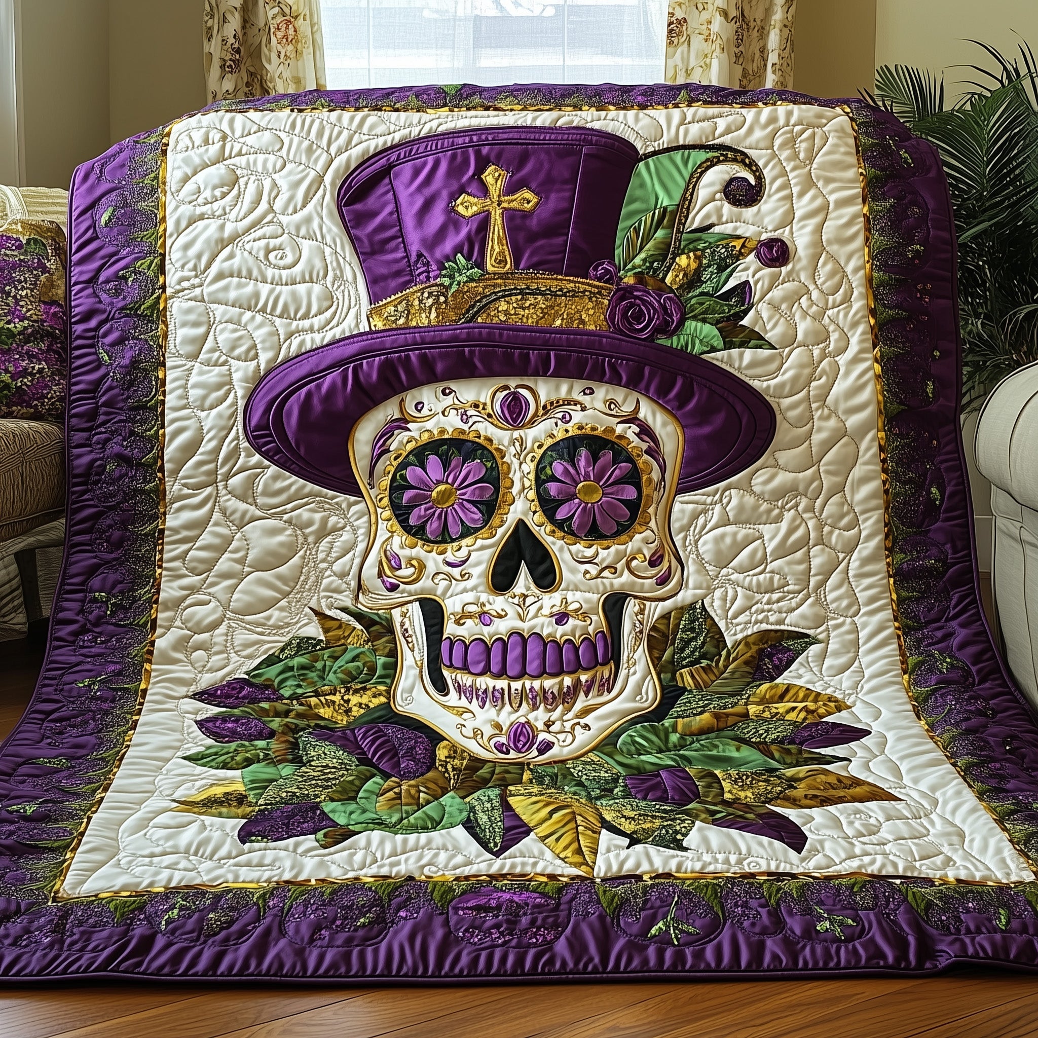 Festive Skull Spirit Quilted Blanket Sofa Throw BlanketCarnival Mardi Gras Gifts For Him