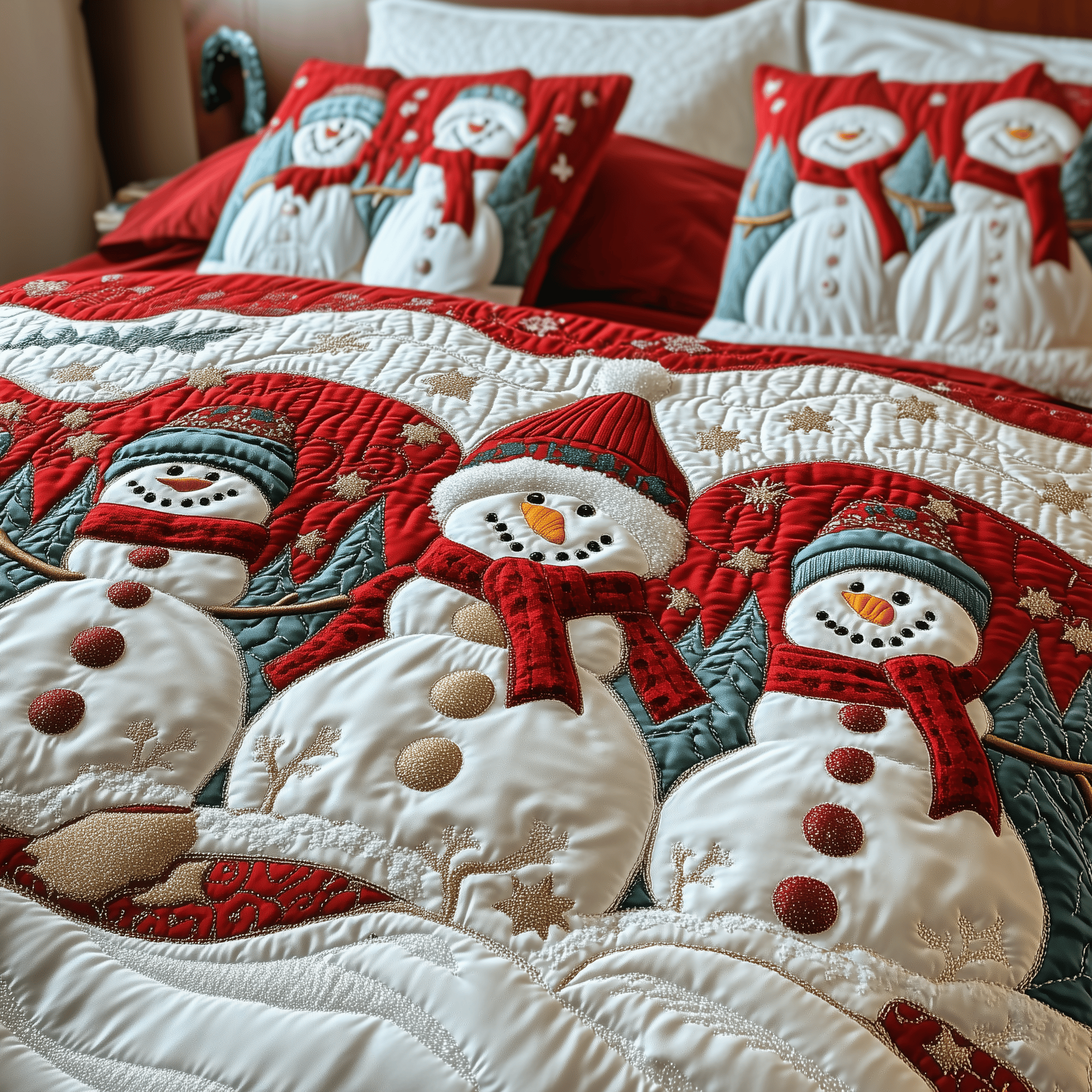 Festive Snowman Quilted Bedding Set Best Christmas Gift For A Daughter