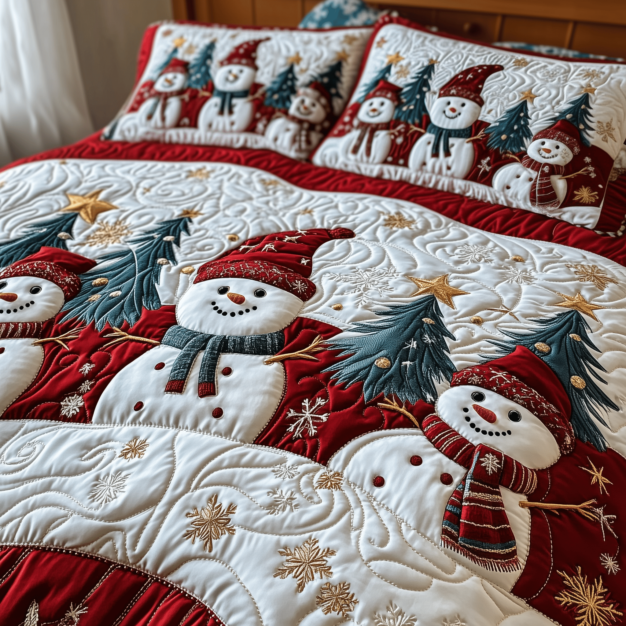 Festive Snowman Quilted Bedding Set Best Christmas Present For Daughter
