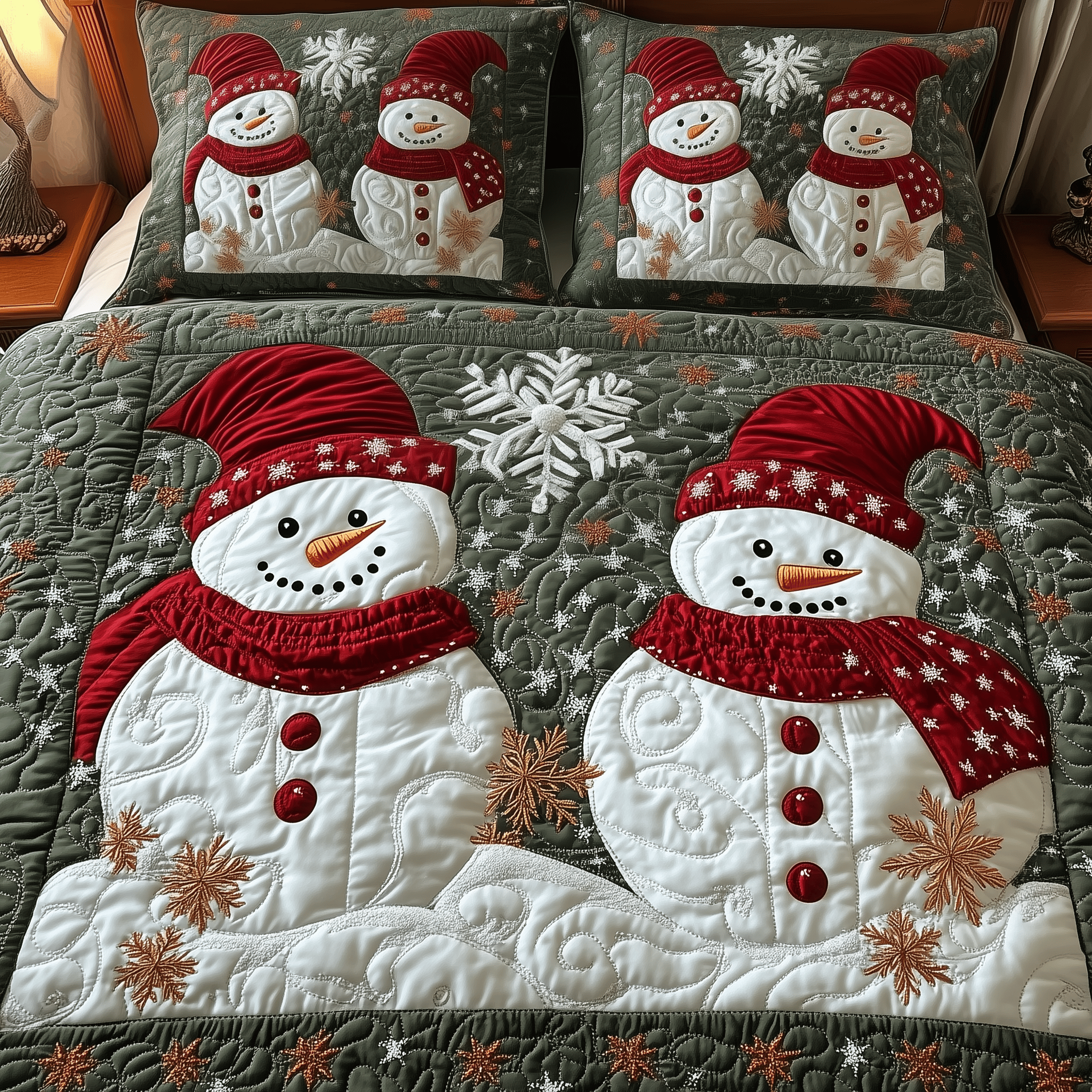 Festive Snowman Quilted Bedding Set Best Xmas Gifts For Daughter