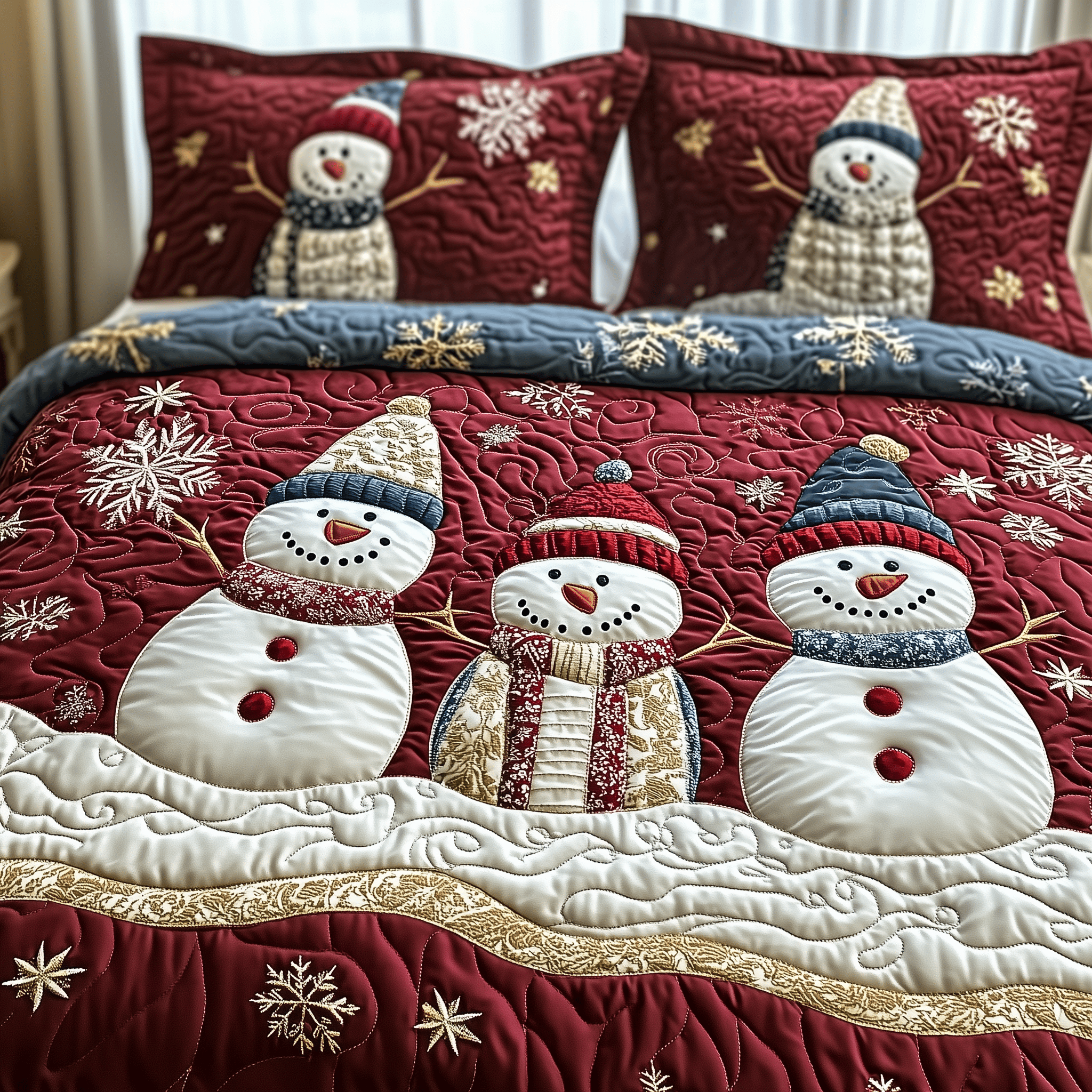 Festive Snowman Quilted Bedding Set Christmas Present Ideas For Daughter And Son In Law