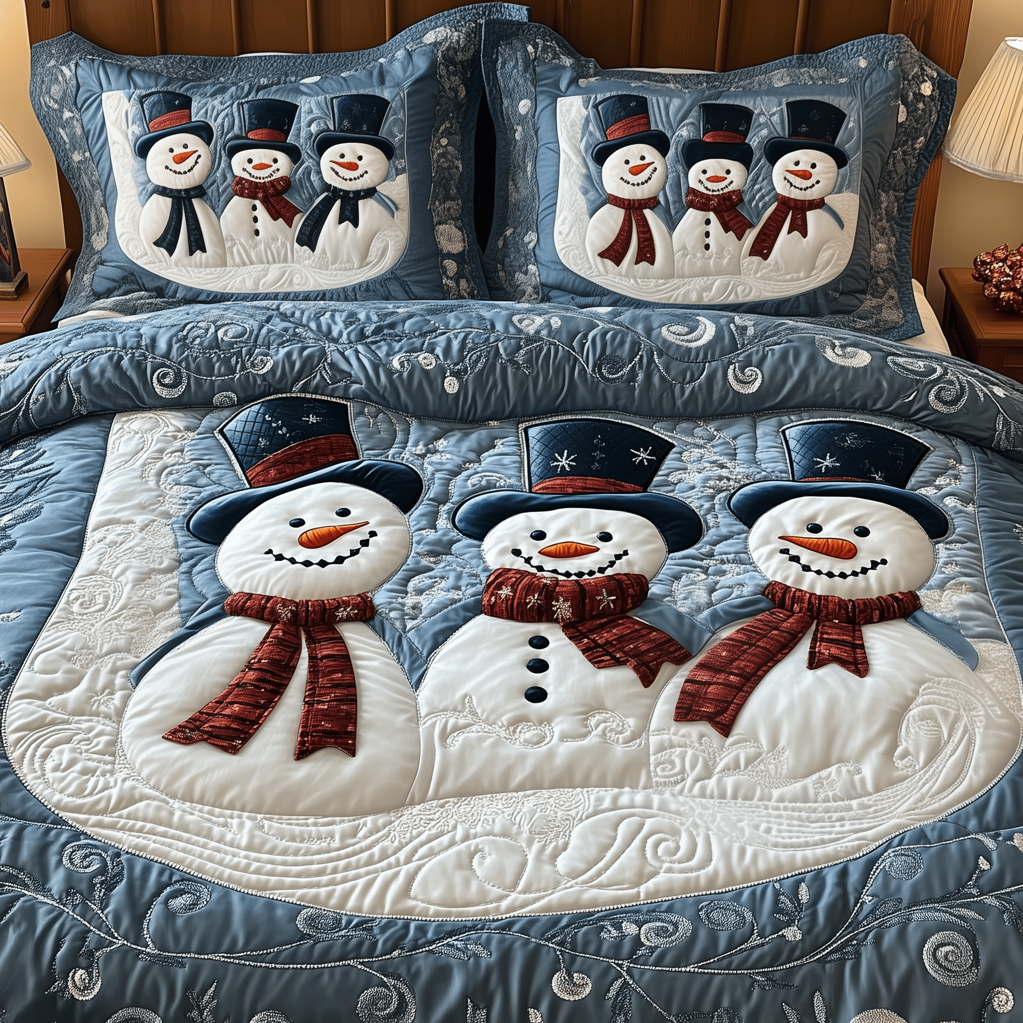 Festive Snowman Quilted Bedding Set Christmas Presents For Daughters Boyfriend