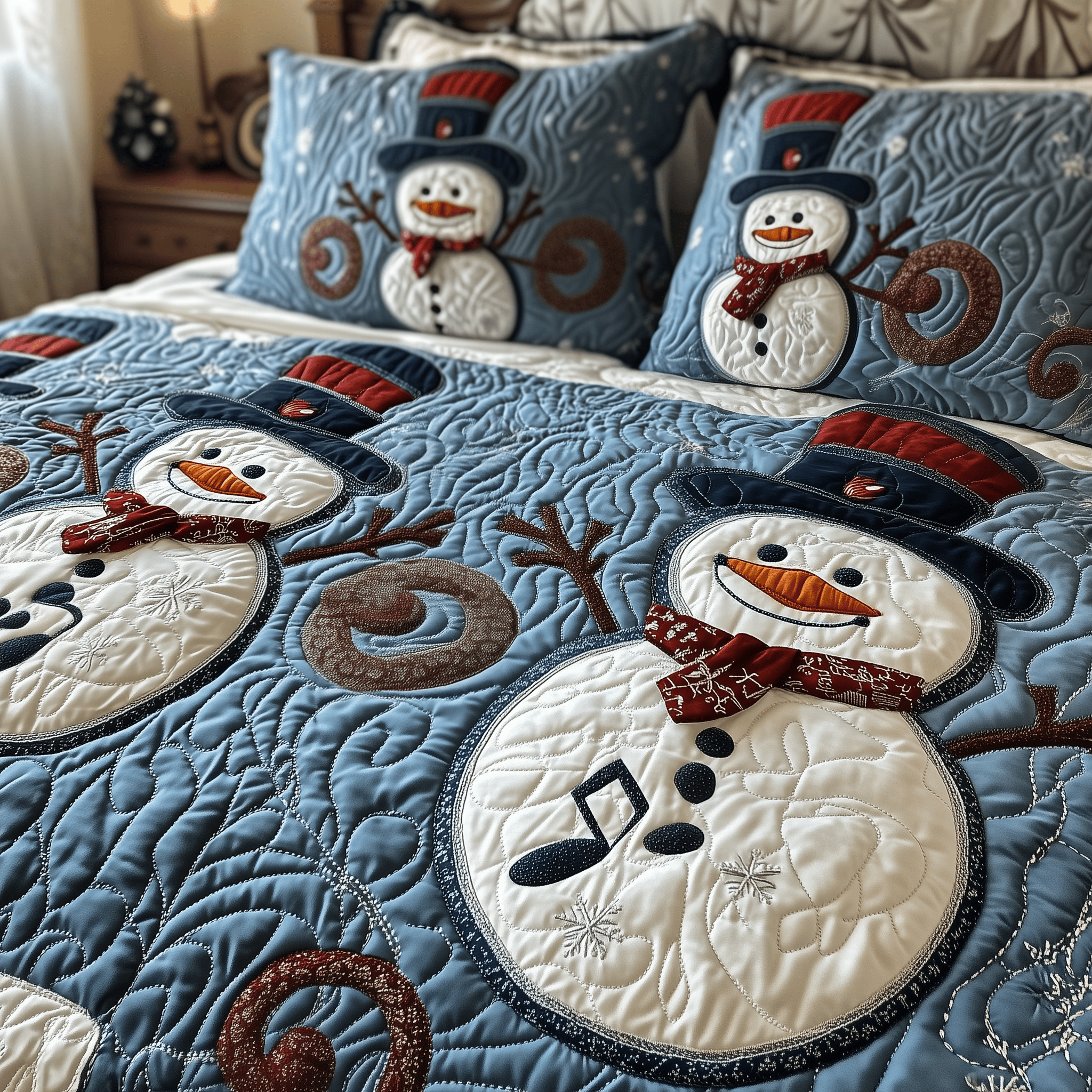 Festive Snowman Quilted Bedding Set Gifts For Daughters Boyfriend For Christmas