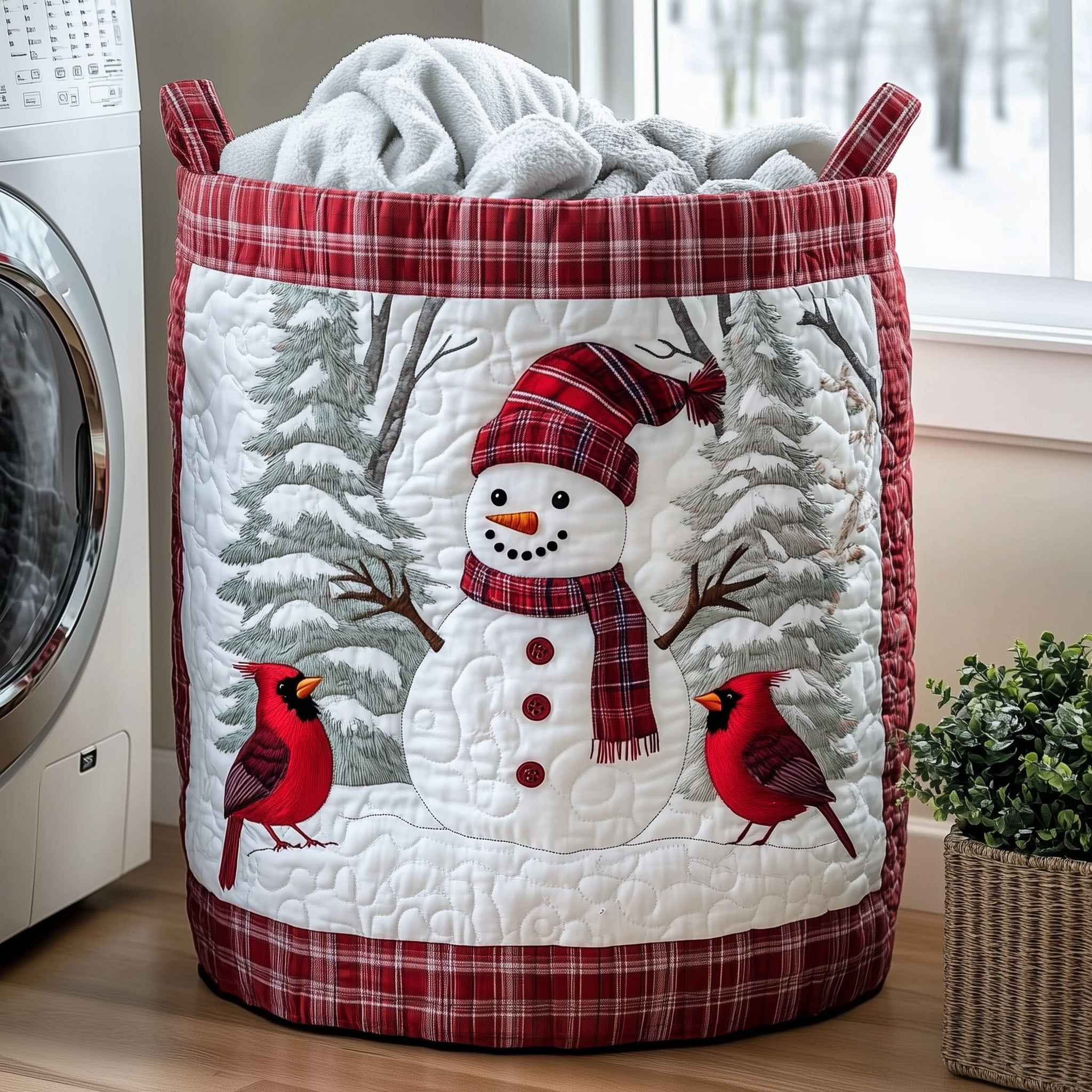 Festive Snowman Quilted Laundry Basket Adorable Present For Xmas Animal Lovers