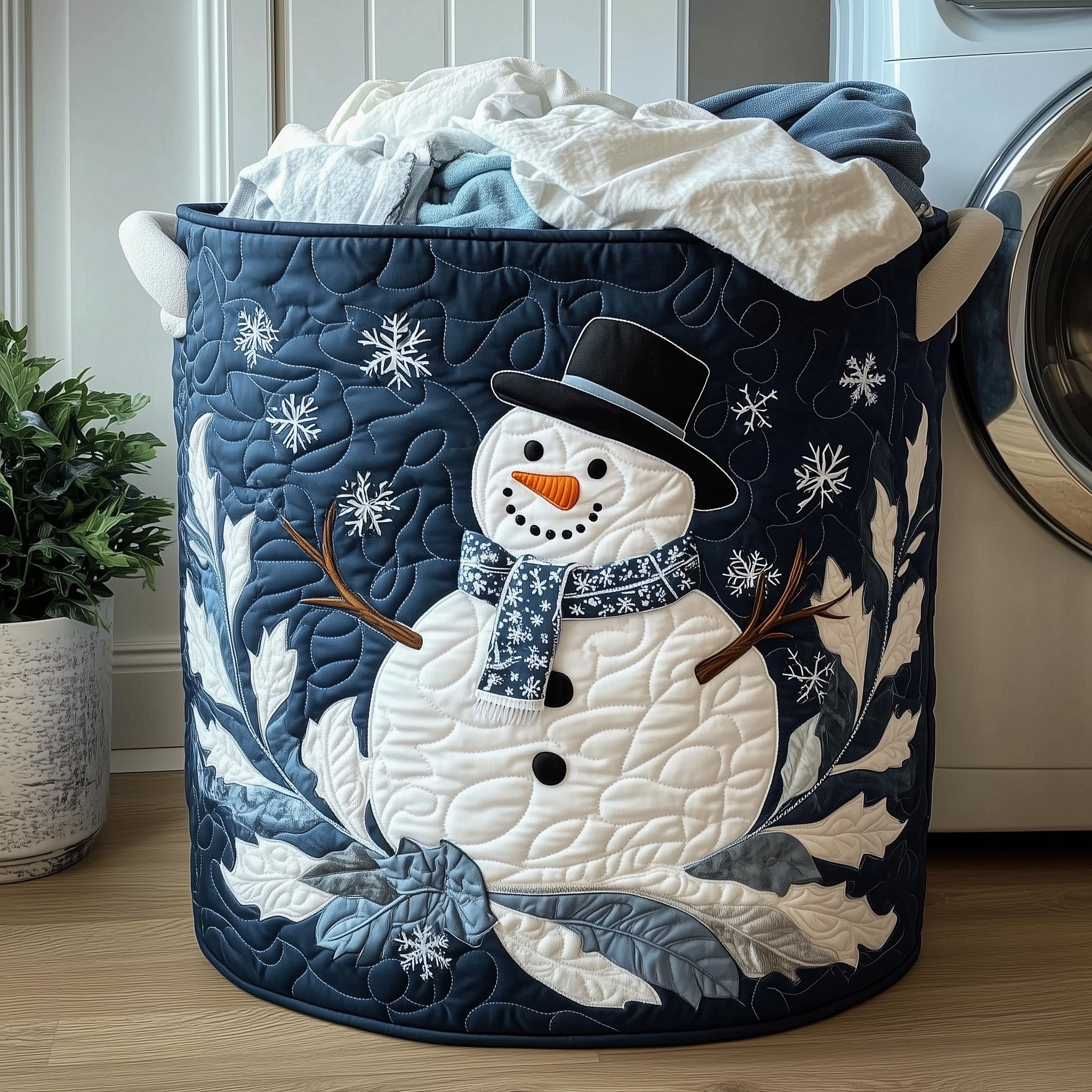 Festive Snowman Quilted Laundry Basket Foldable Fabric Clothes Gift For Dad
